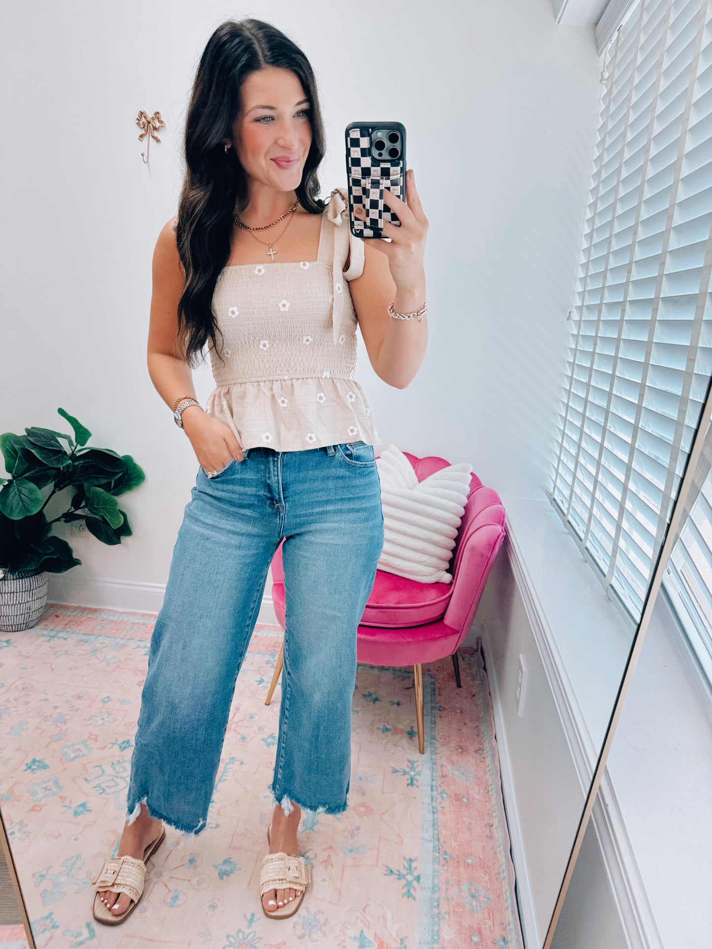 Smocked Embroidered Floral Top