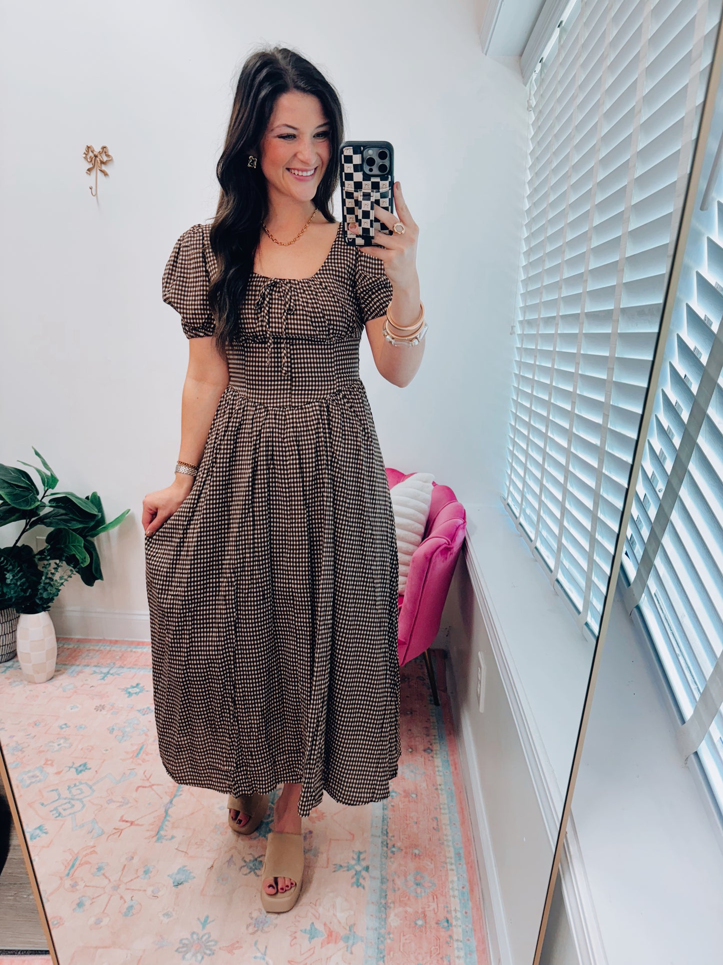Fallon Gingham Tie Midi Dress