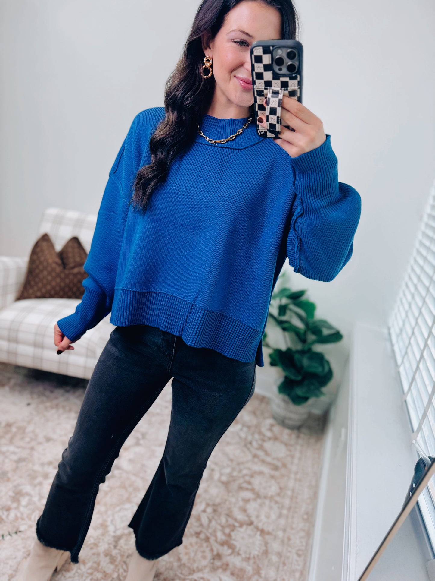 Mercer Mock Neck Ribbed Sweater - Blue