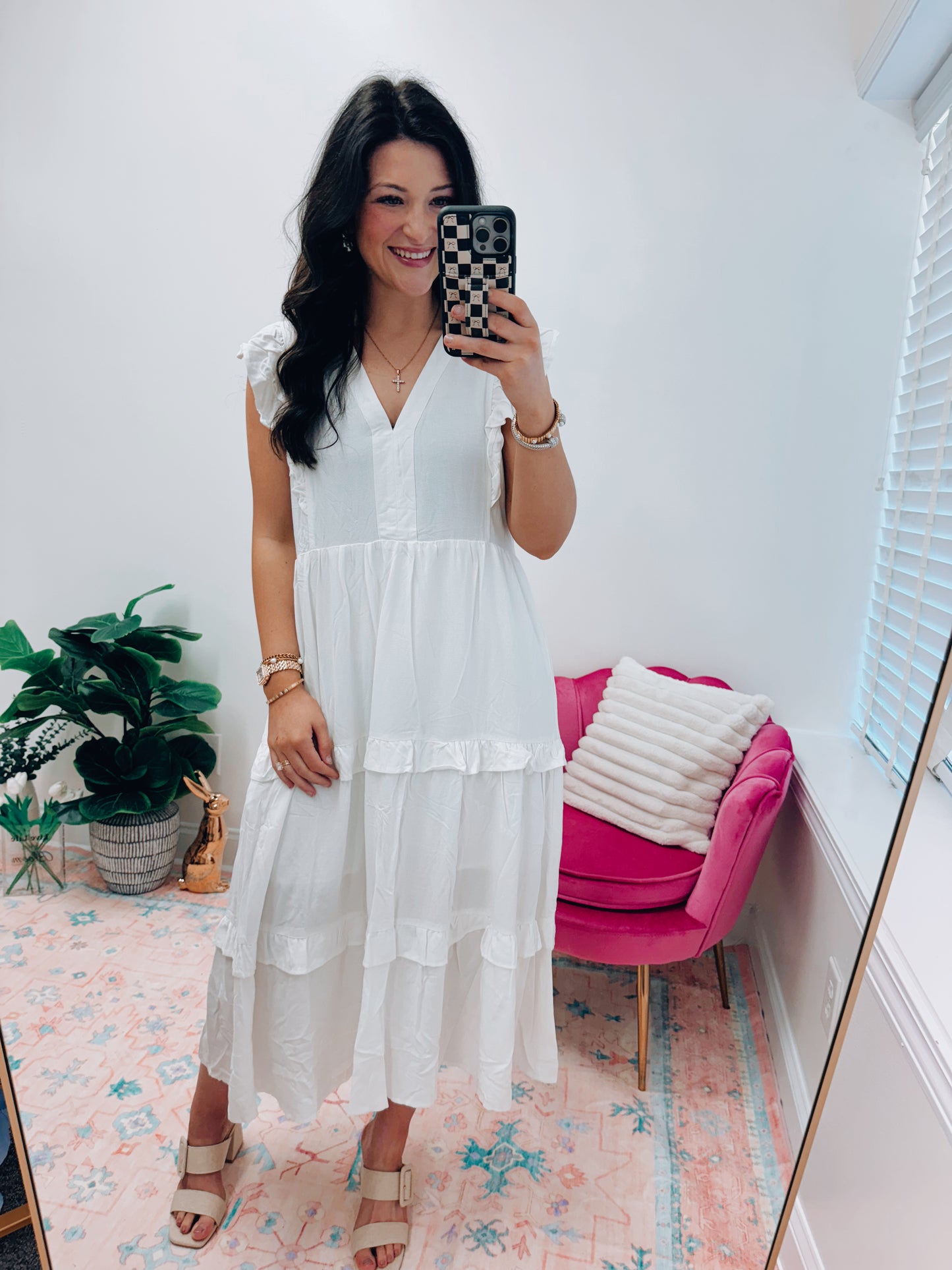 Claire Tiered Midi Dress - White