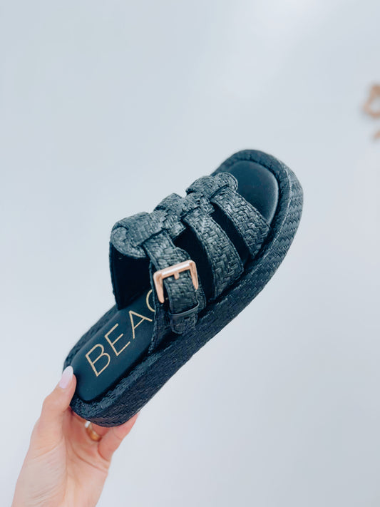 Matisse Ciao Black Strap Raffia Sandals