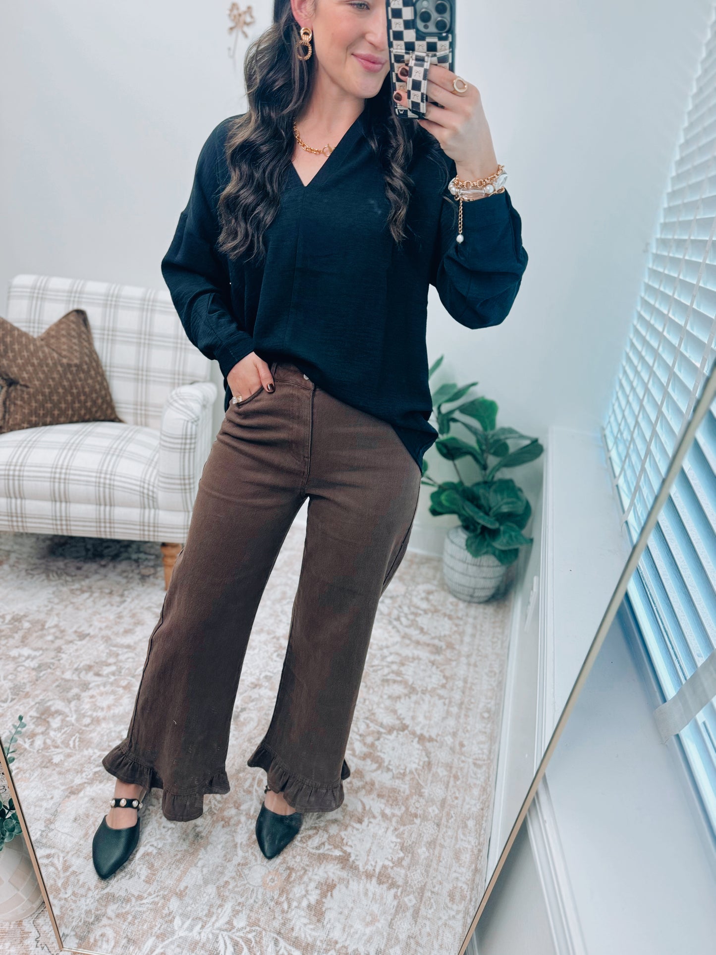 Briar Ruffle Bottom Denim - Brown