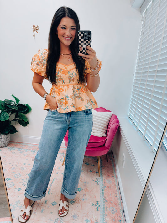 Papaya Floral Peplum Top