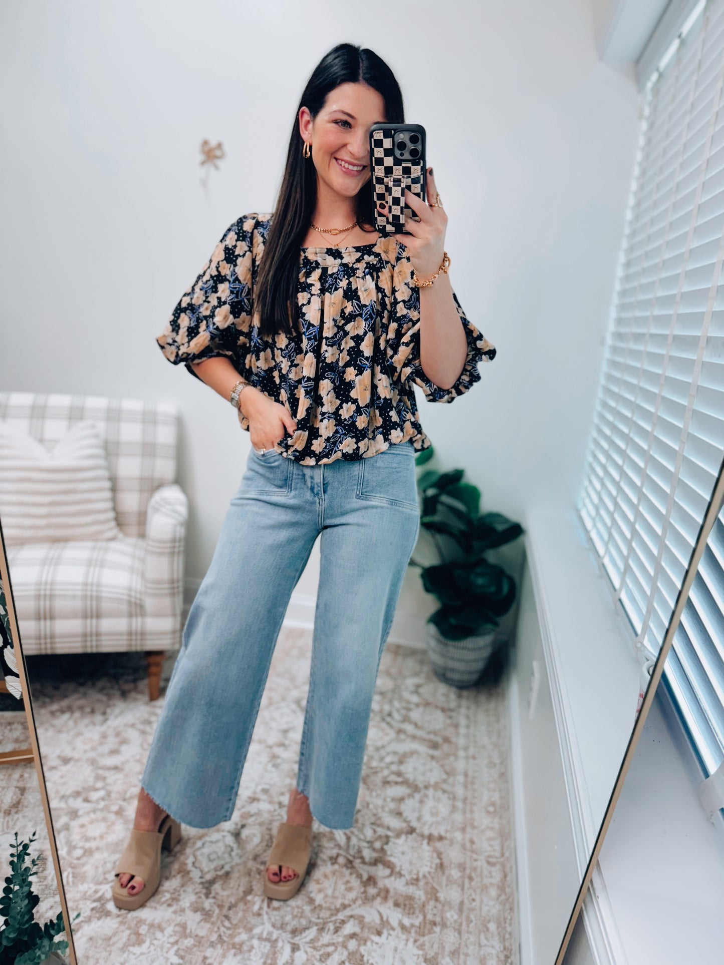 Amber Glow Floral Sheer Top