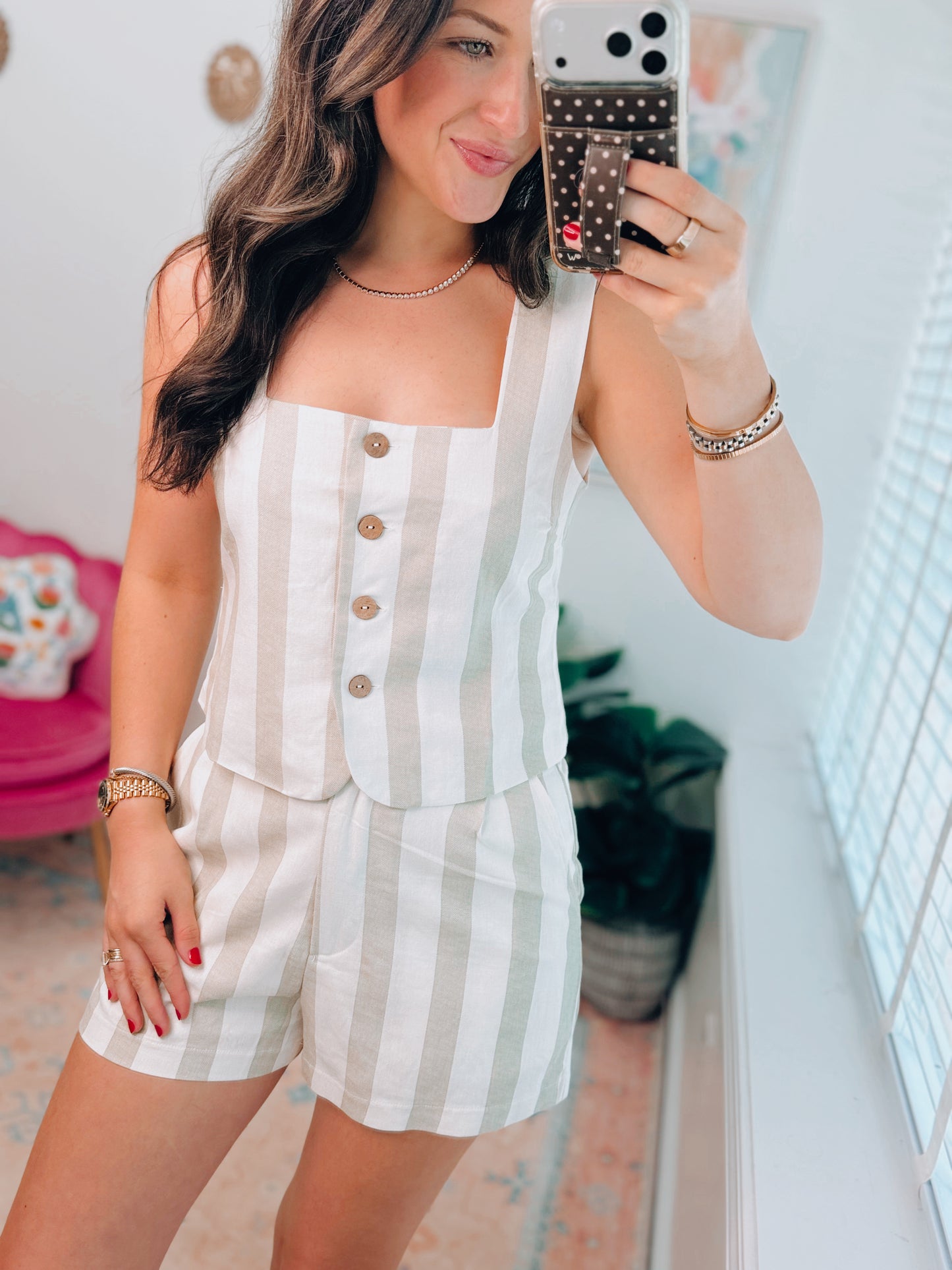 Saylor Olive Striped Shorts Set