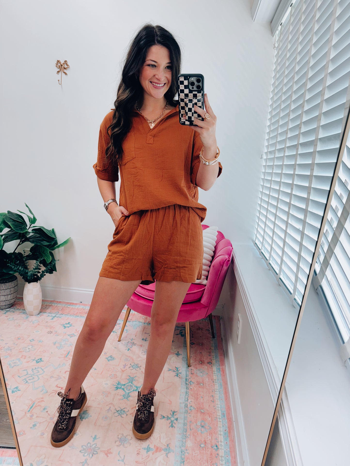 Chestnut Gauze Shorts Set