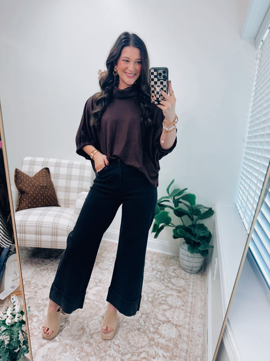 CURVY Ember Wide-Leg Folded Denim - Black