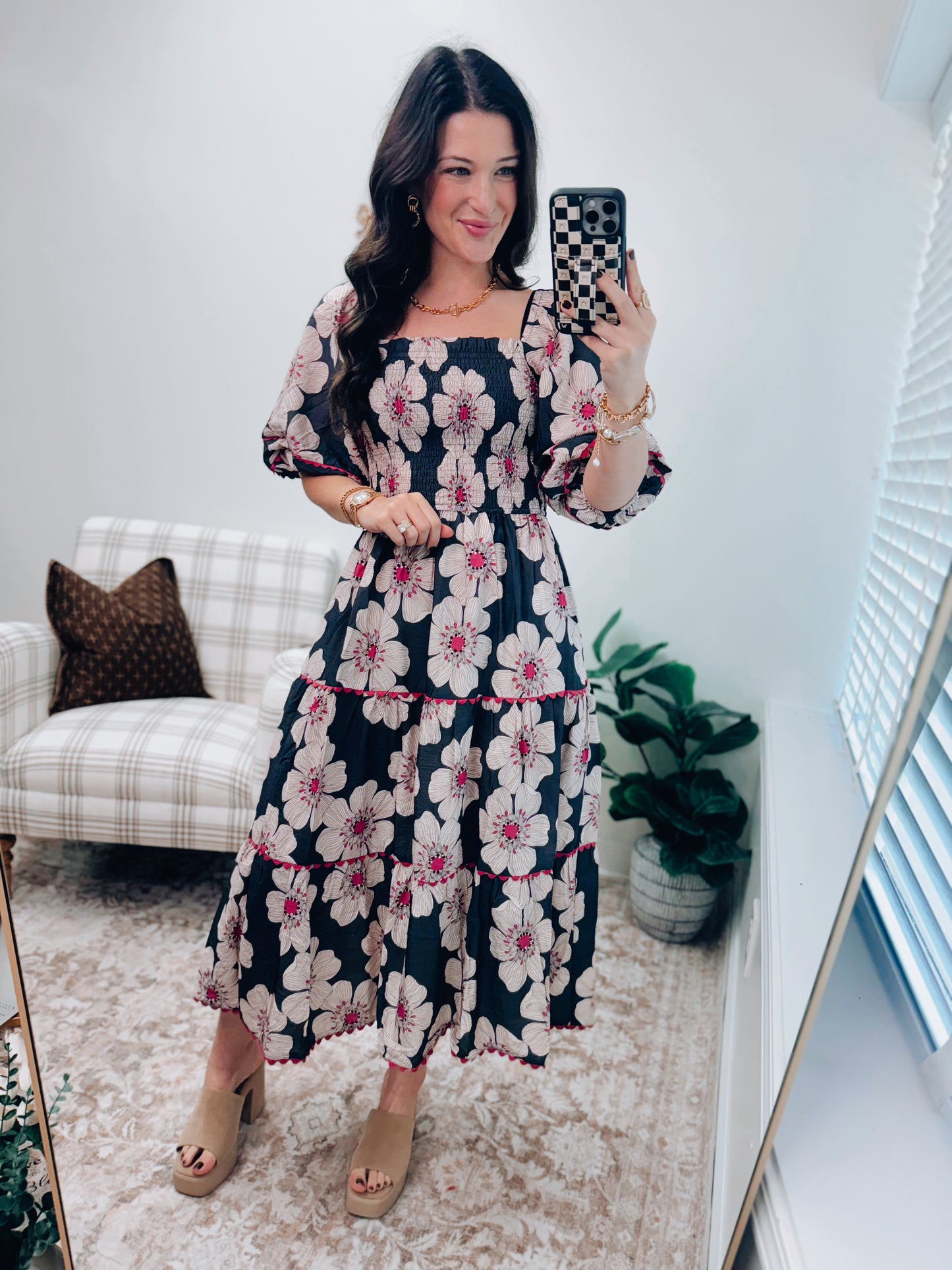Floral Printed Tiered Midi Dress