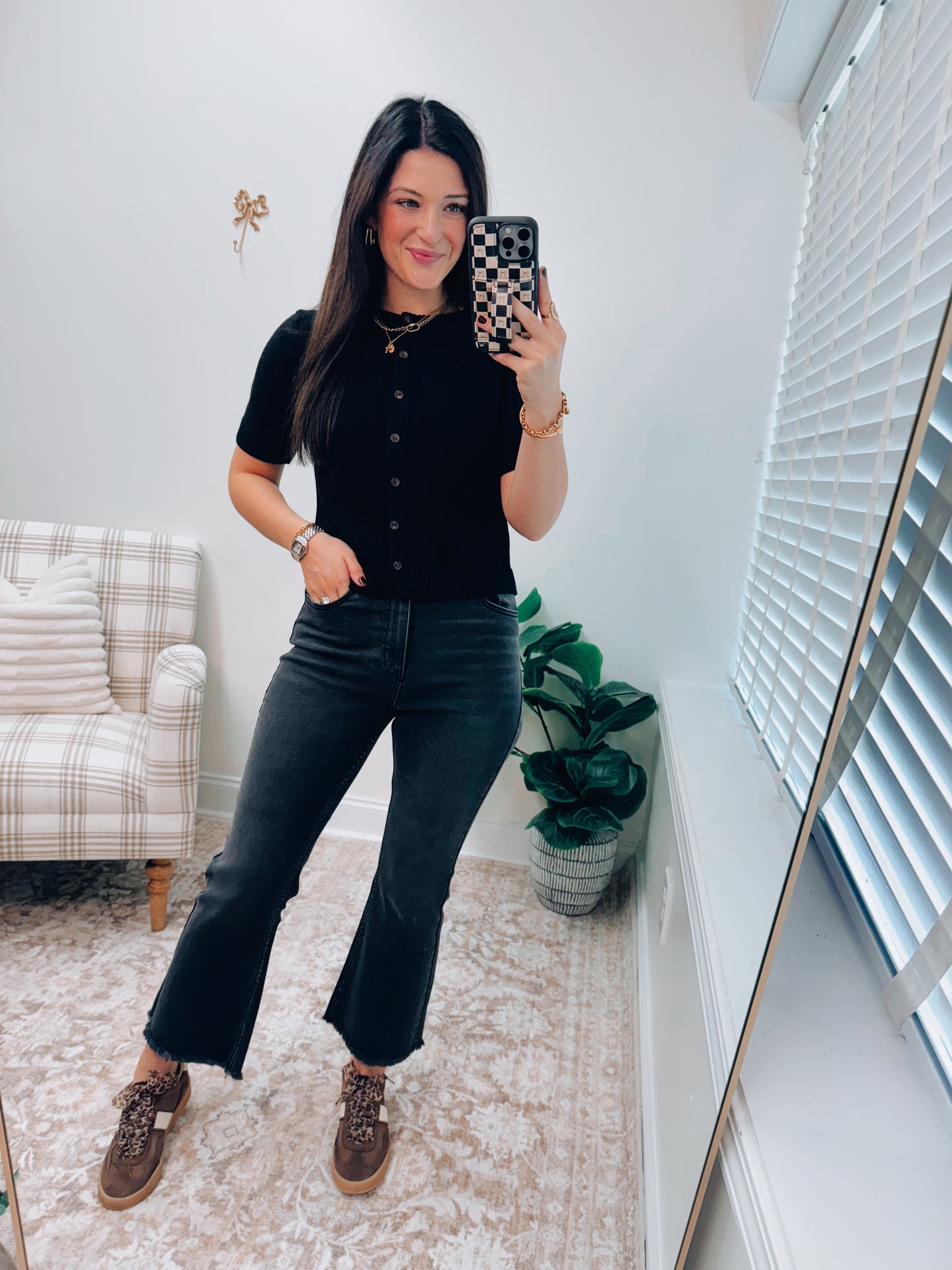 Nova Button Sweater Top - Black