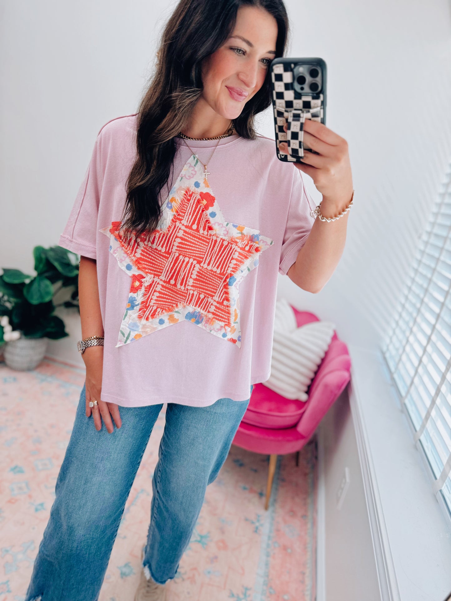 Cotton Pink Star Patch Tee