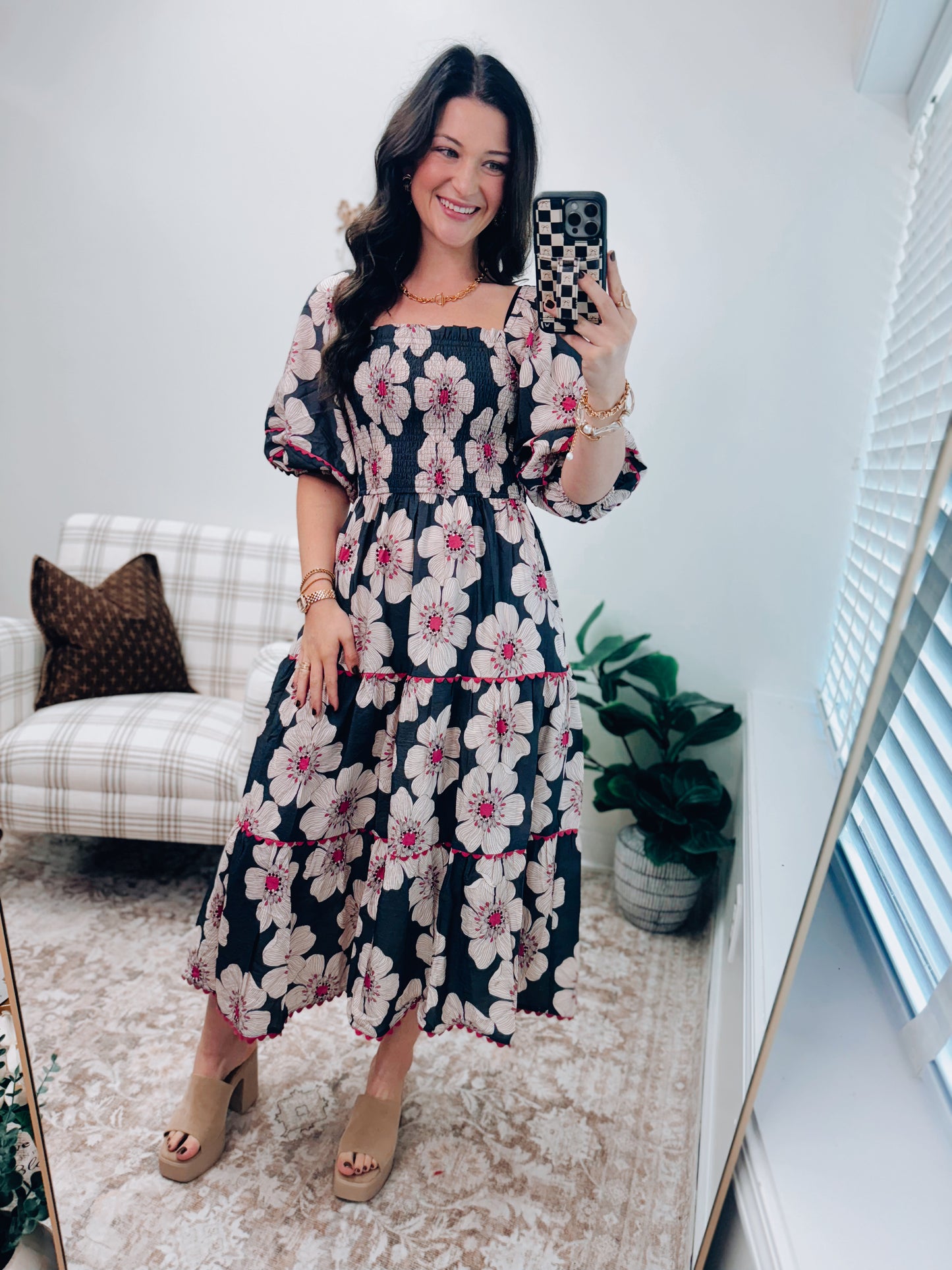 Floral Printed Tiered Midi Dress