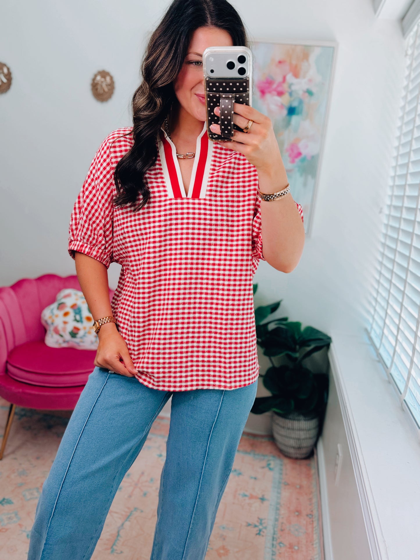 Colorblock Gingham Top