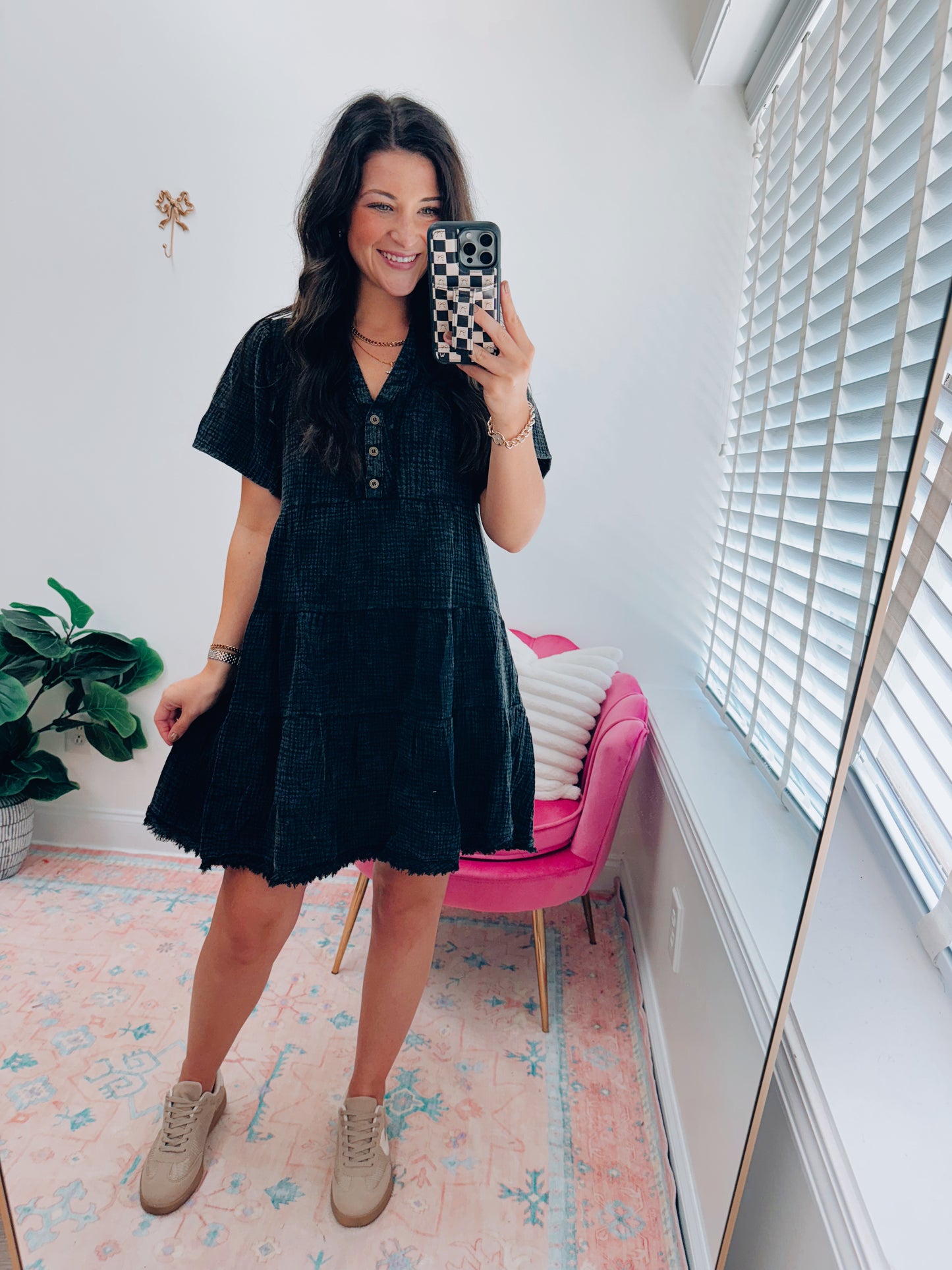 Black Mineral Wash Mini Dress