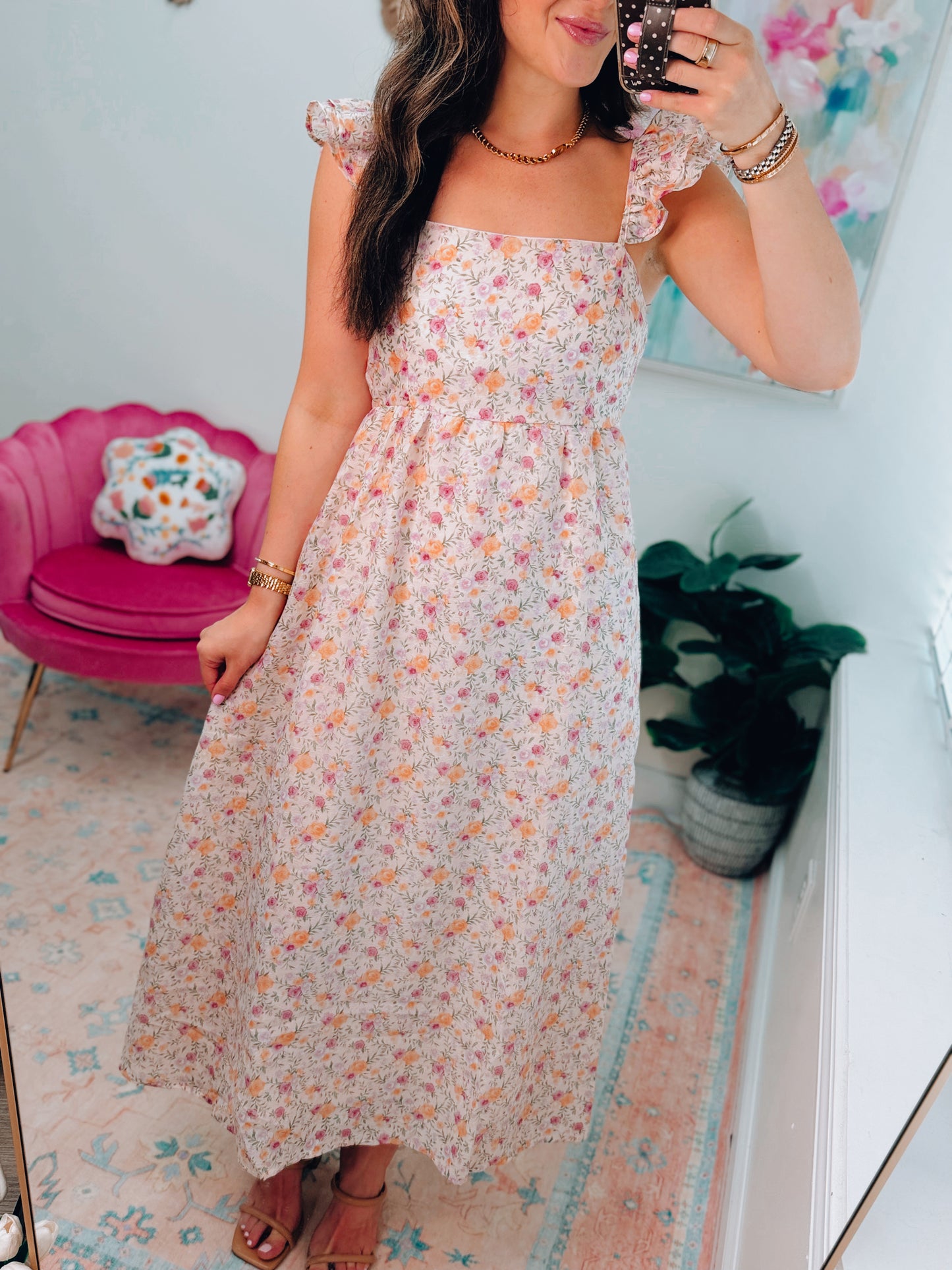 Sadie Floral Midi Dress - Pink