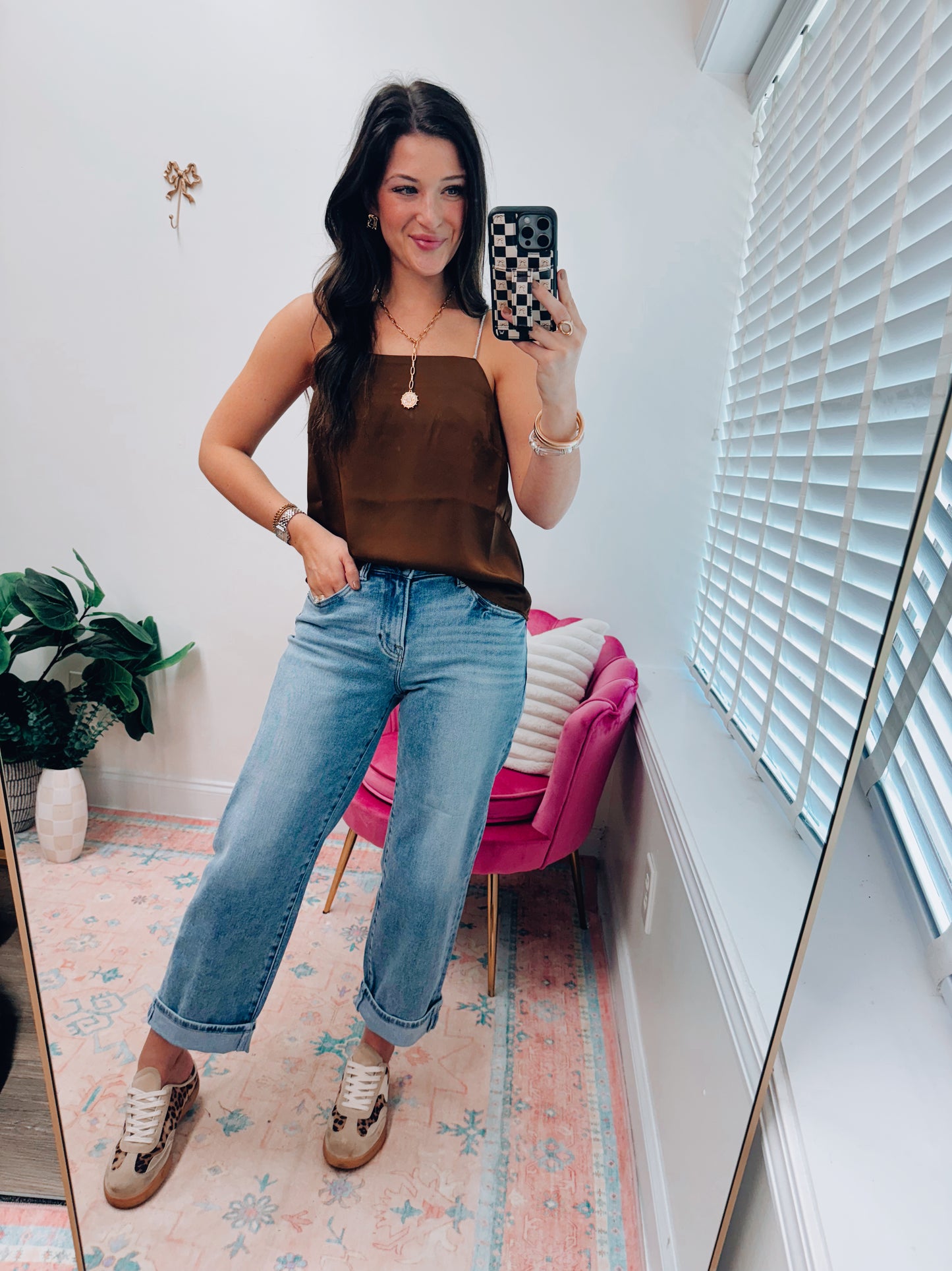 Rhinestone Brown Satin Top
