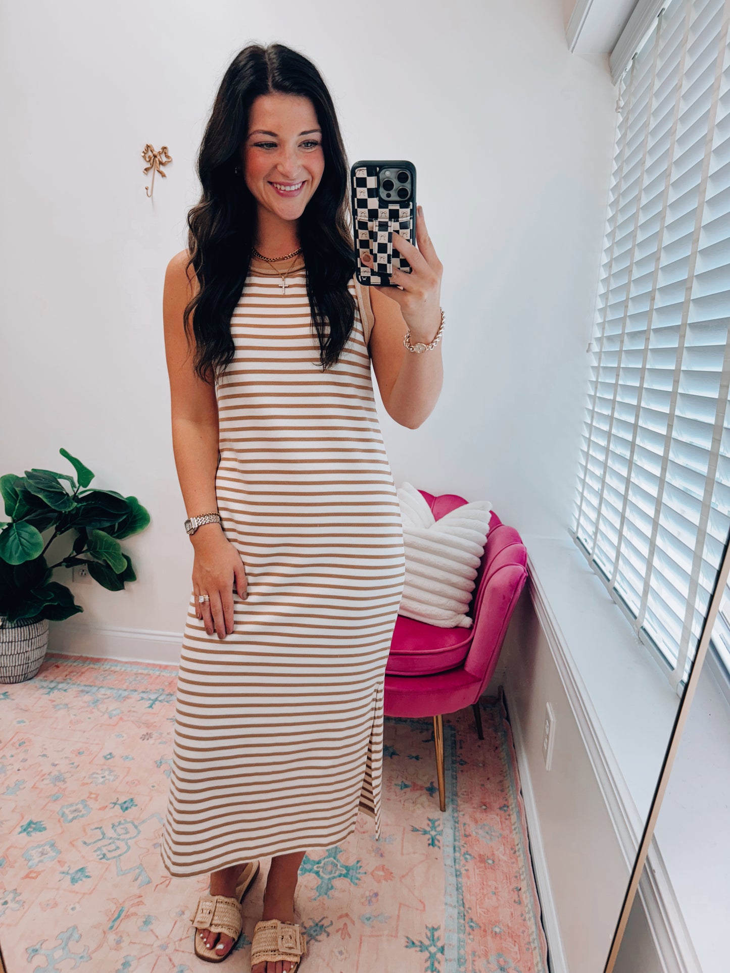 Roman Ribbed Striped Midi Dress