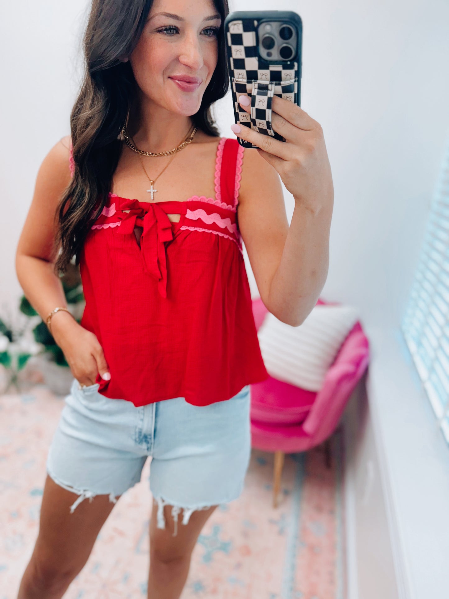 Red Scallop Trim Top