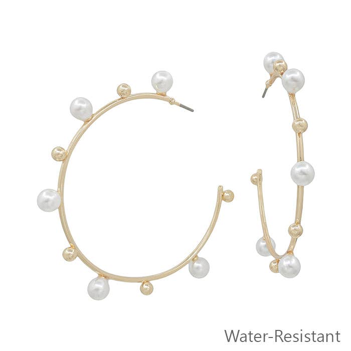 Pearl and Gold Accent Hoop Earrings