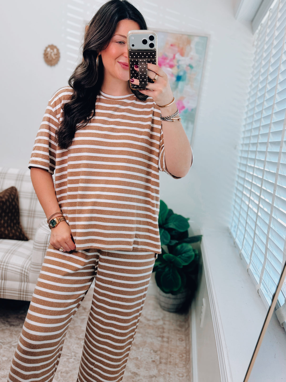 Camel Striped So Soft Pants Set