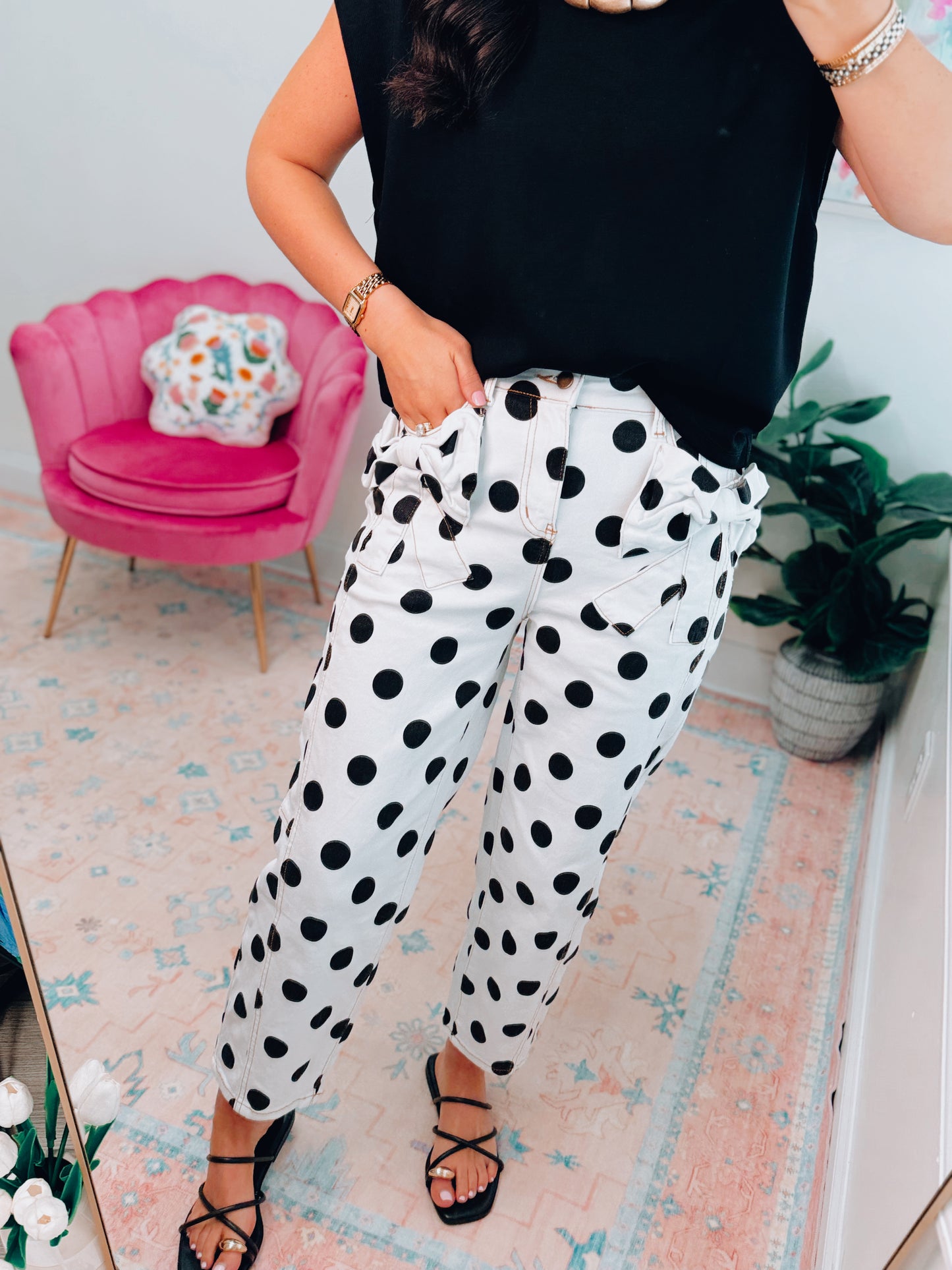 Polka Dot Bow Denim