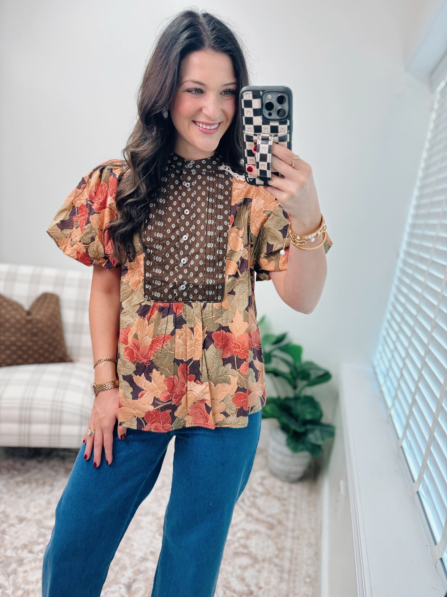 Lanie Fall Mix Pleated Top