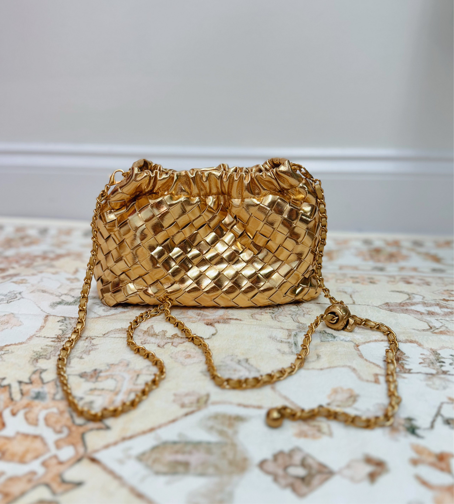Magnolia Woven Leather Chain Crossbody - Gold