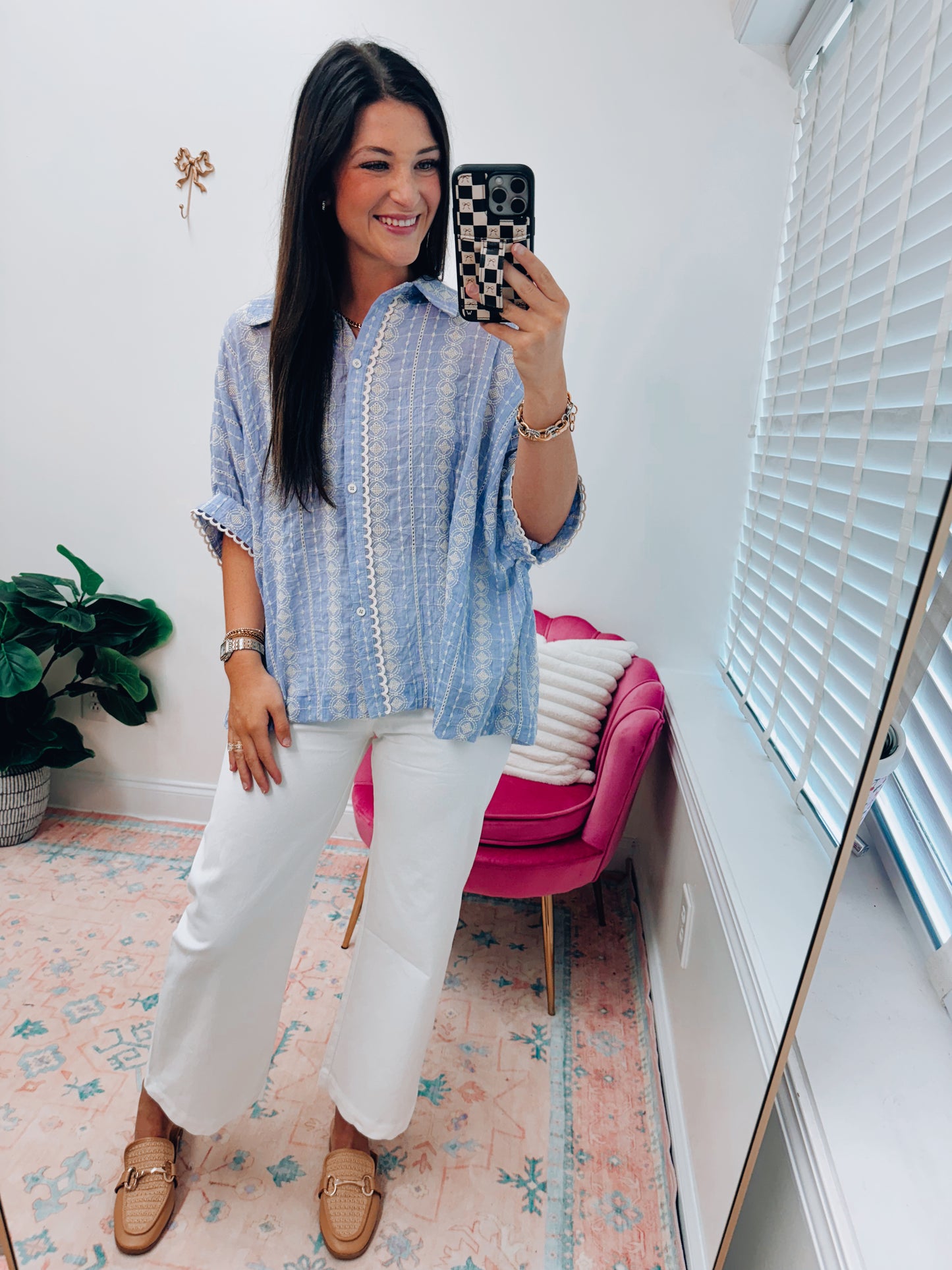 Sutton Embroidered Scallop Dolman Top