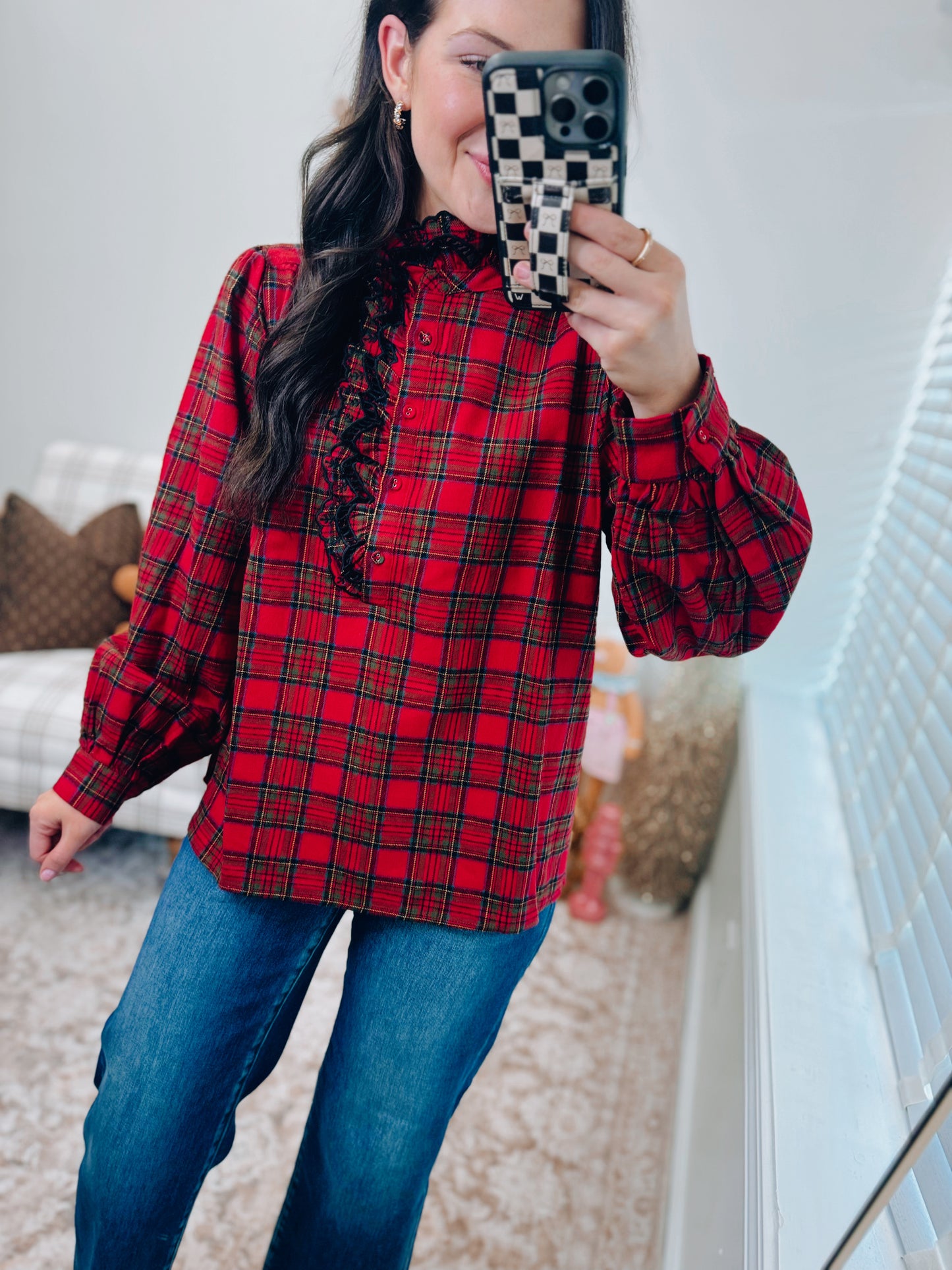 Slate Embroidered Plaid Top