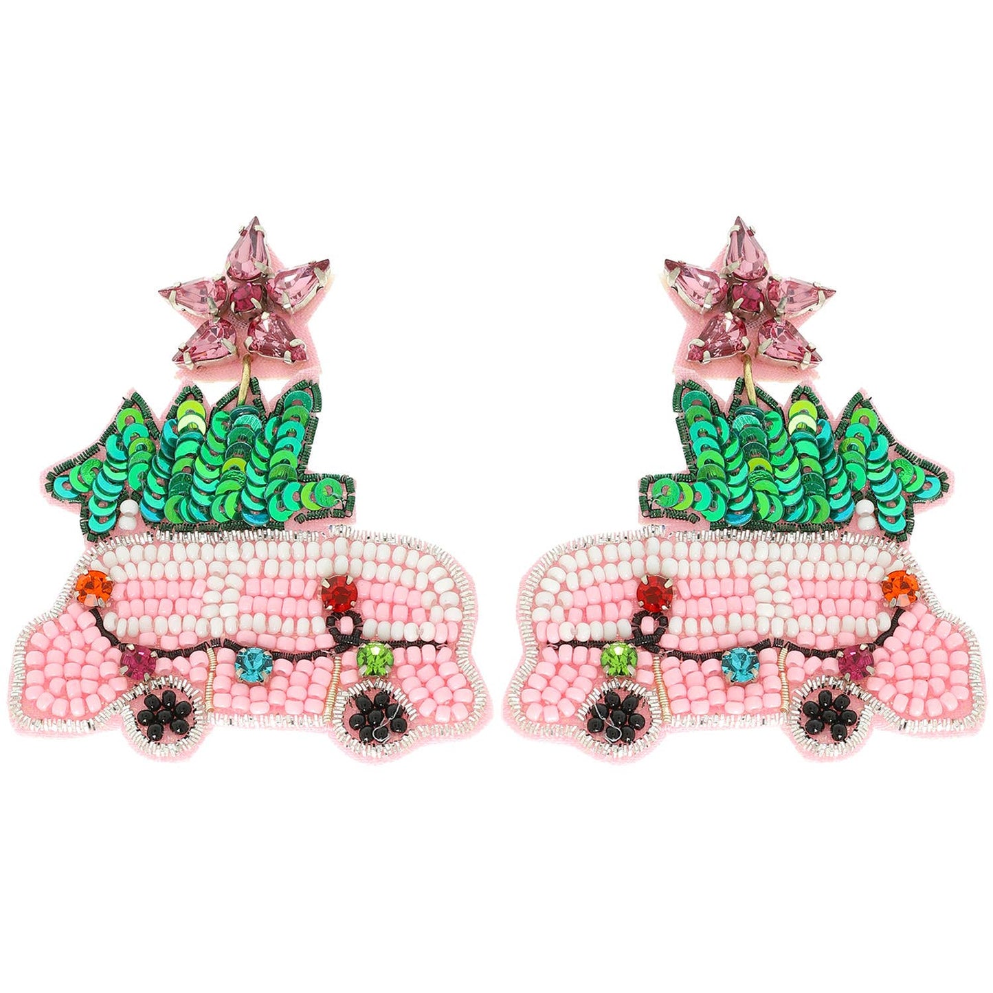 Christmas Tree Truck Jeweled Post Earrings