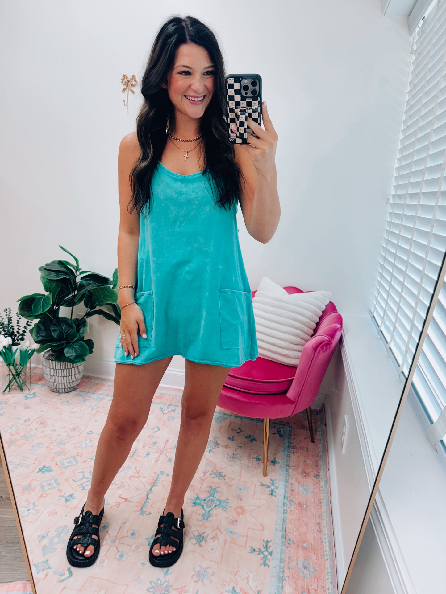 Emmie Mineral Pocket Tennis Dress Romper - Teal