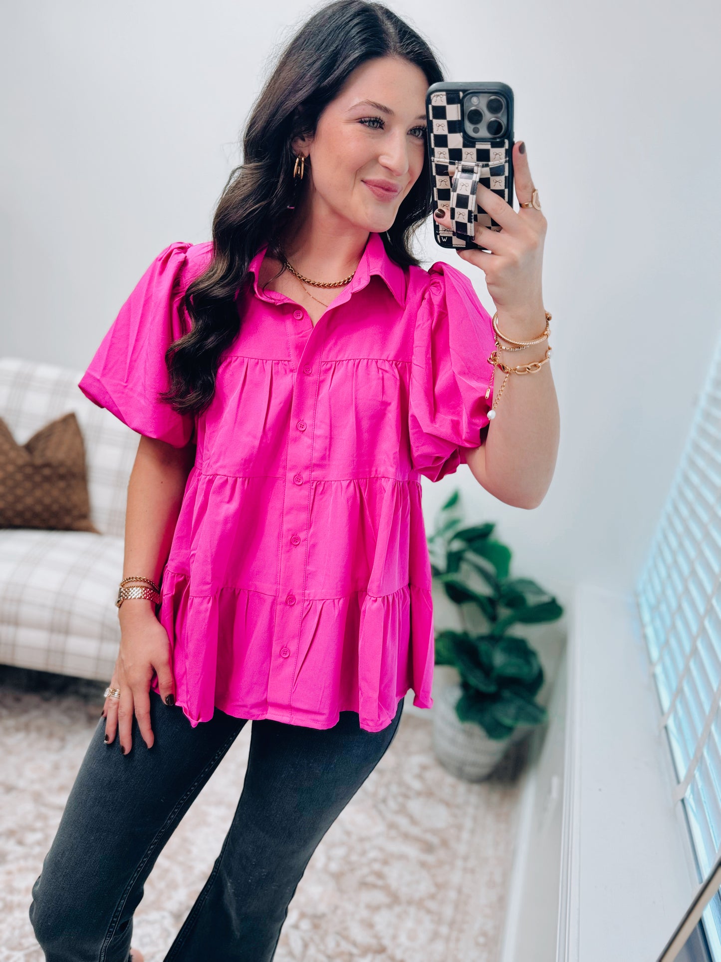 Magenta Tiered Puff Top