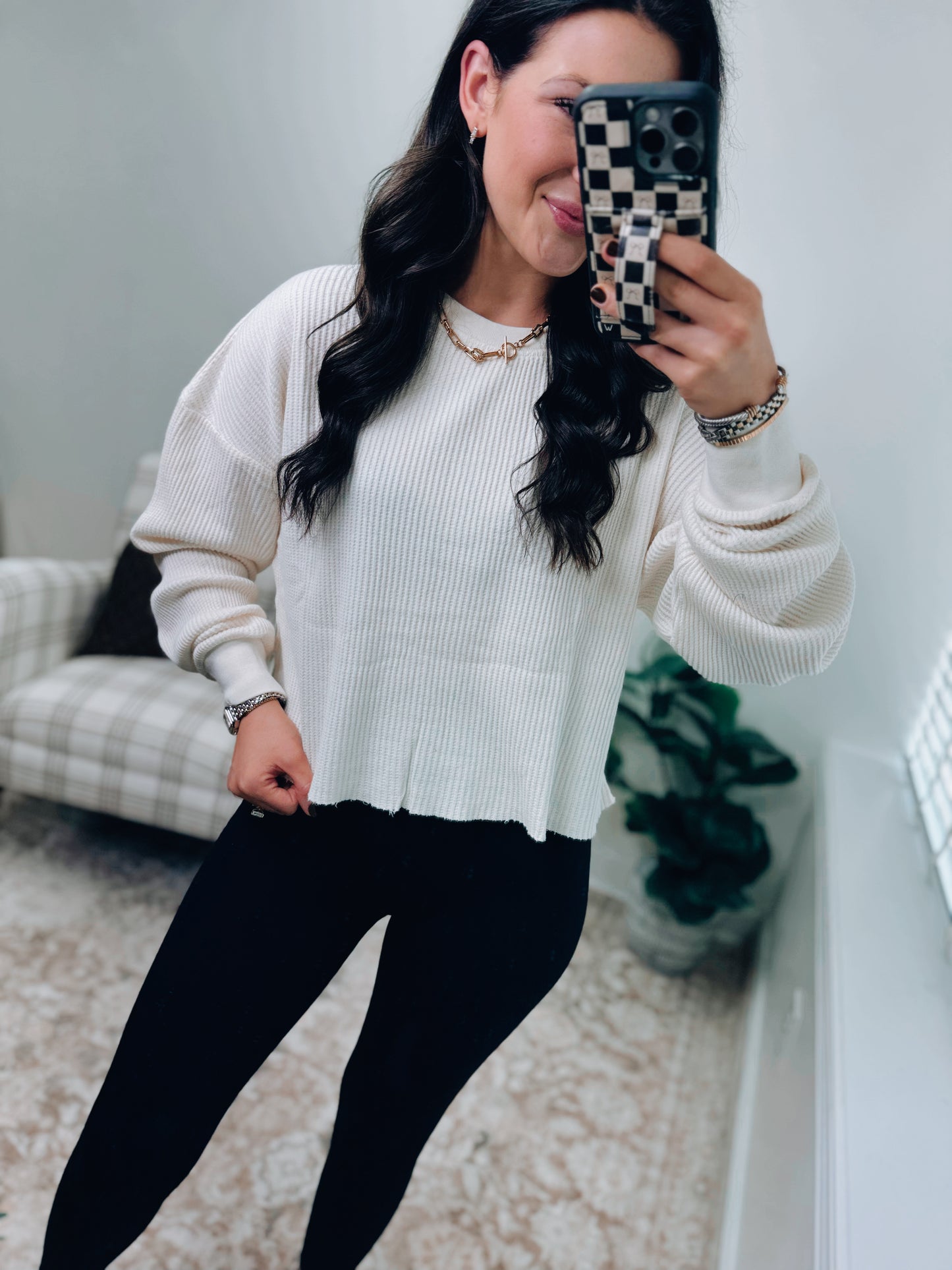 DOORBUSTER Waffle Knit Top - Cream