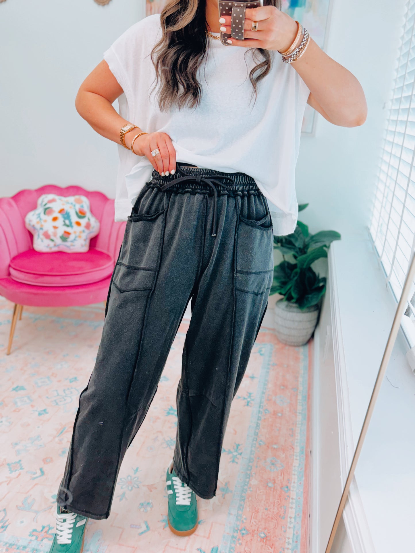 Mineral Wash Barrel Utility Knit Pants - Black