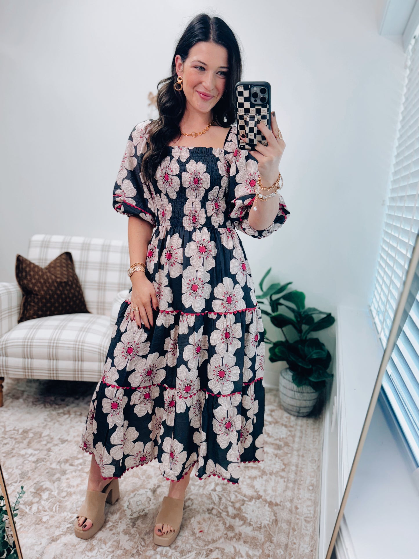 Floral Printed Tiered Midi Dress