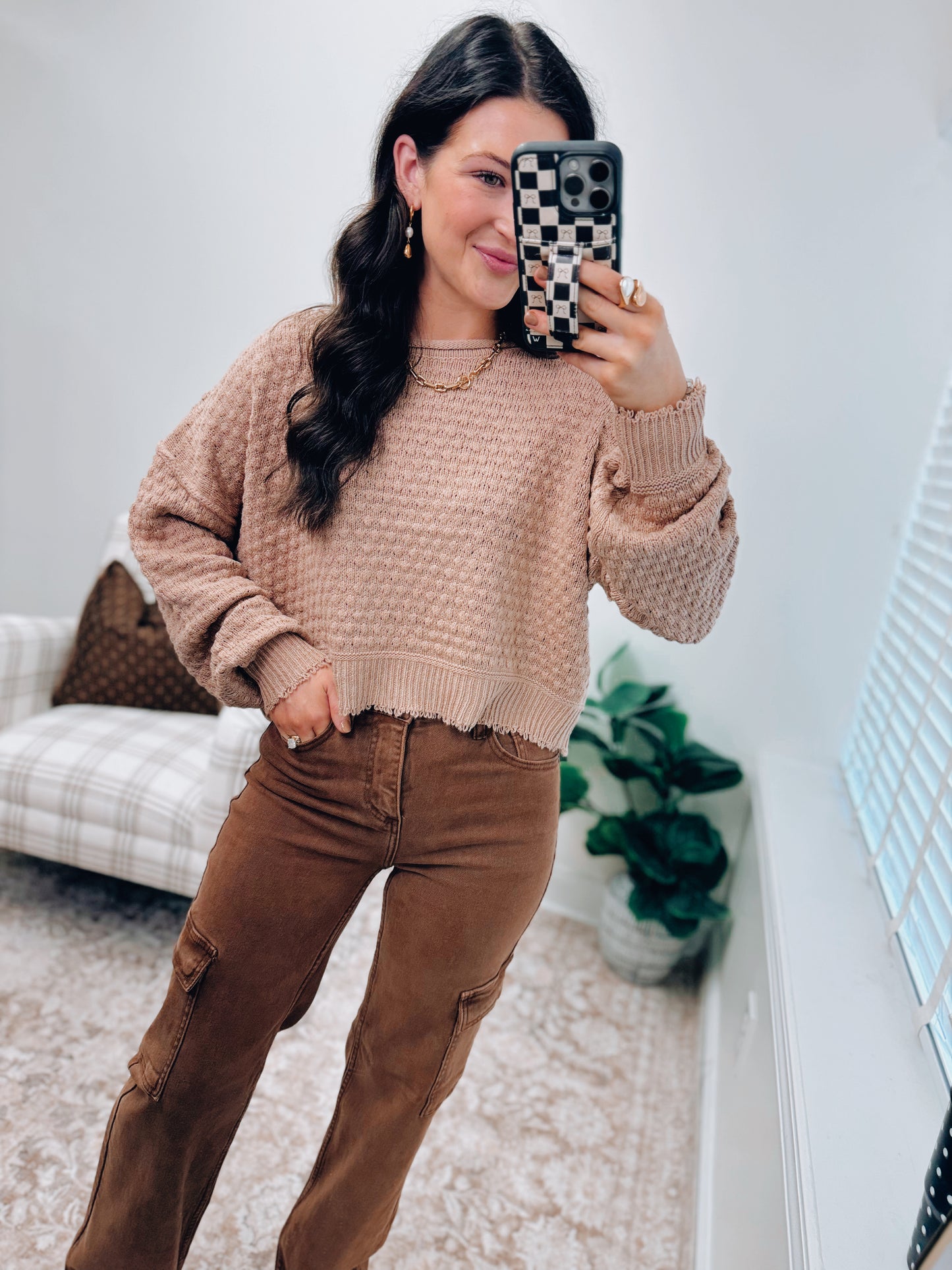 Taupe Textured Knit Sweater