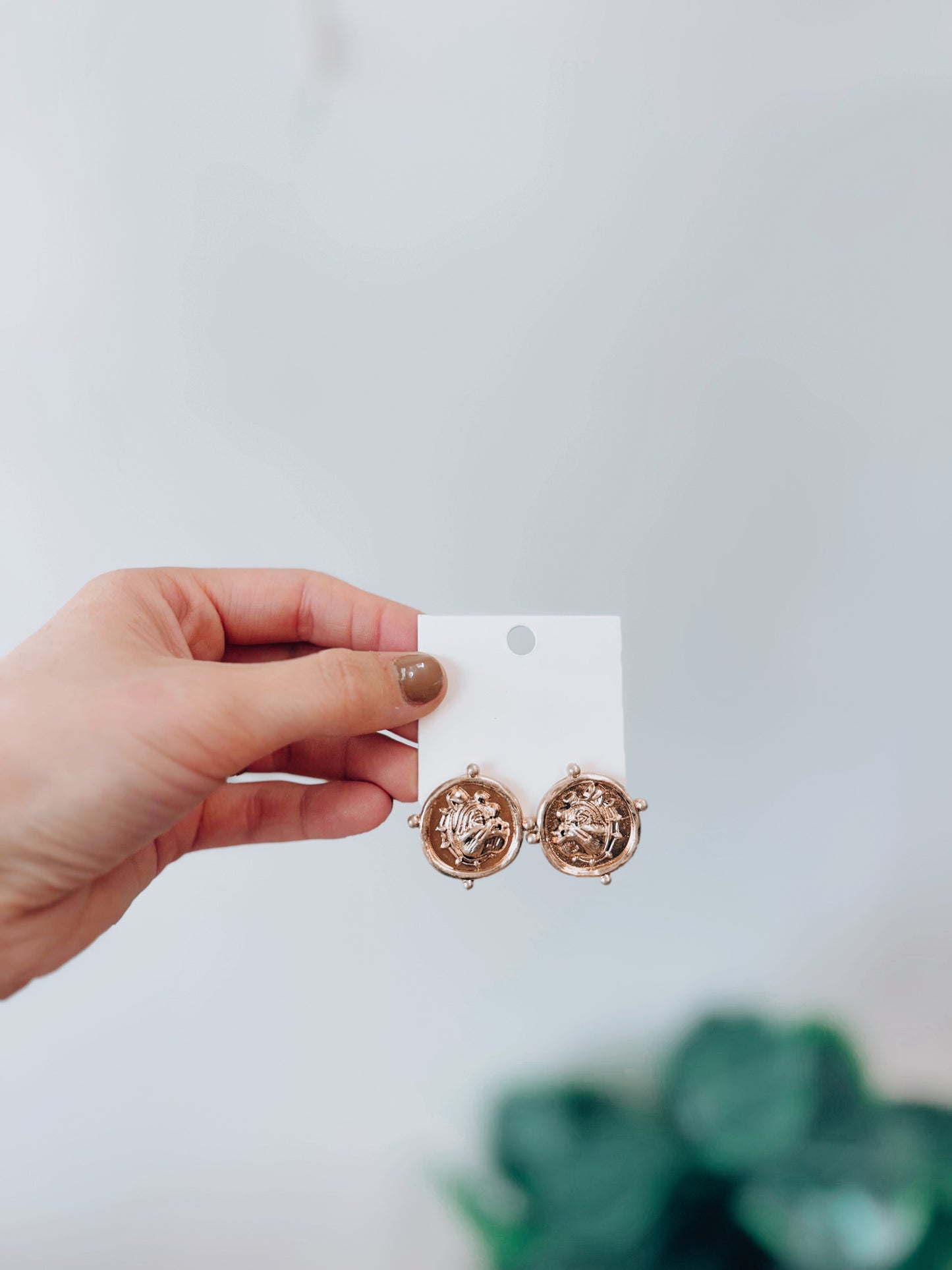 Bulldog Face Coin Pendant Earrings