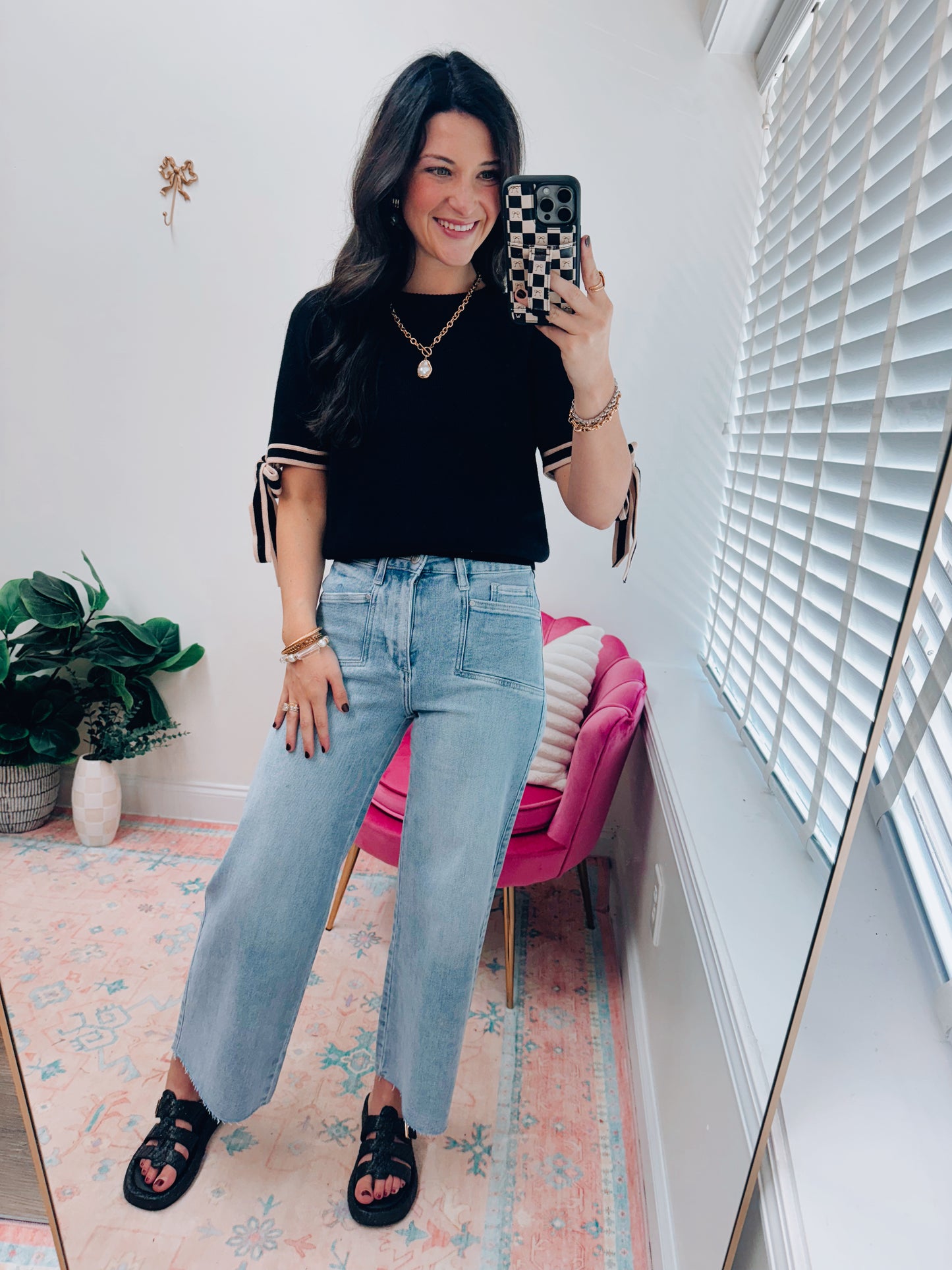 Sweet Magnolia Sweater Bow Top - Black