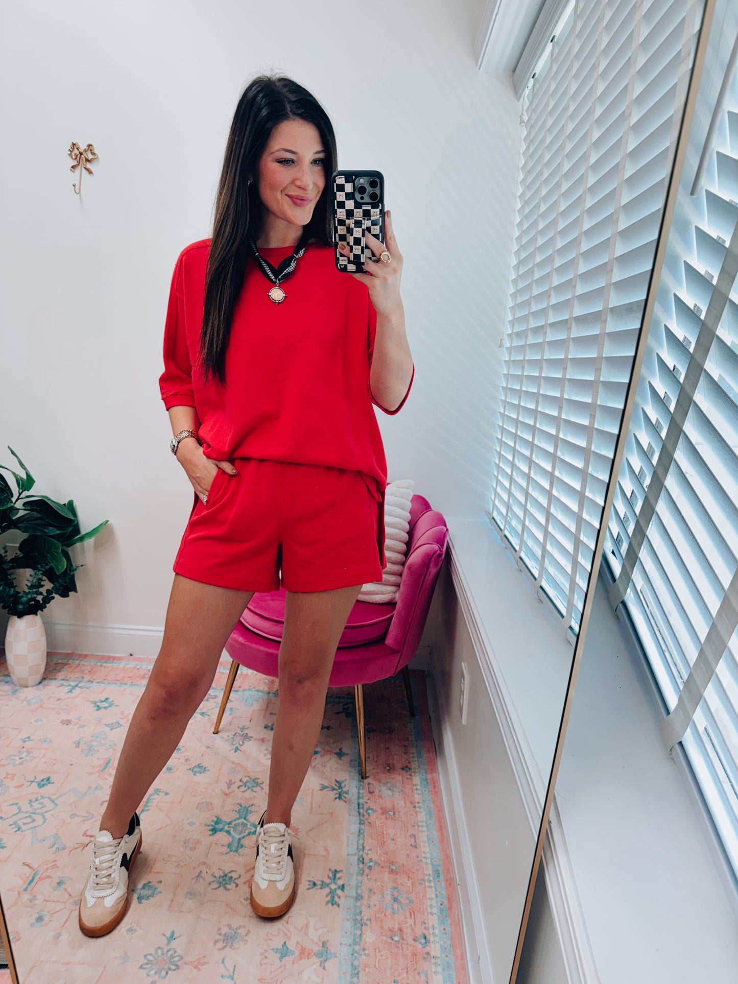 Victory Terry Knit Shorts Set - Red