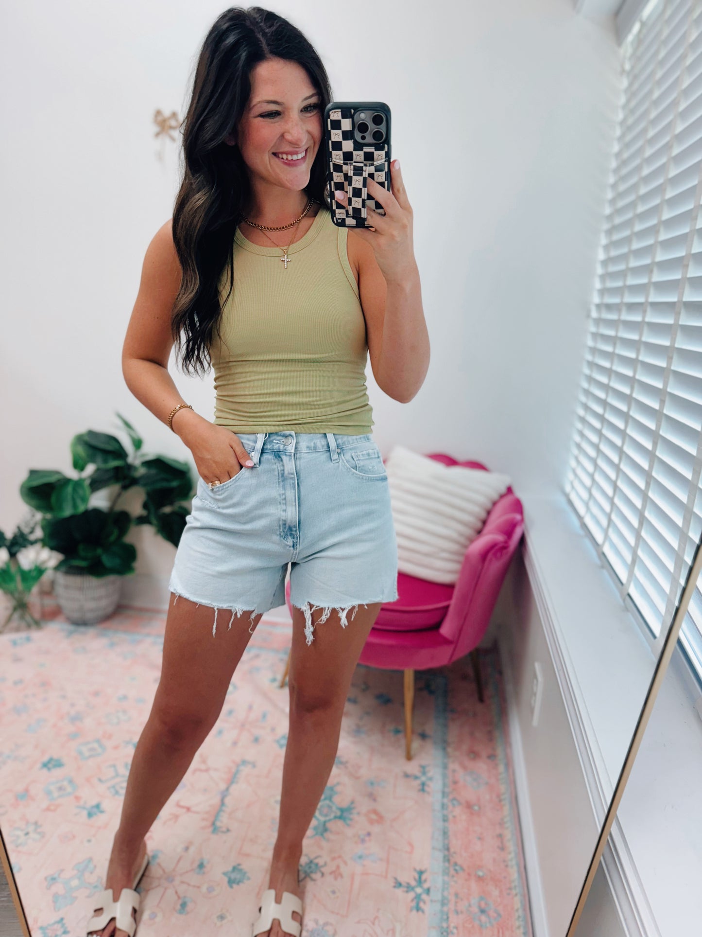 Bella Ribbed Basic Tank - Kiwi