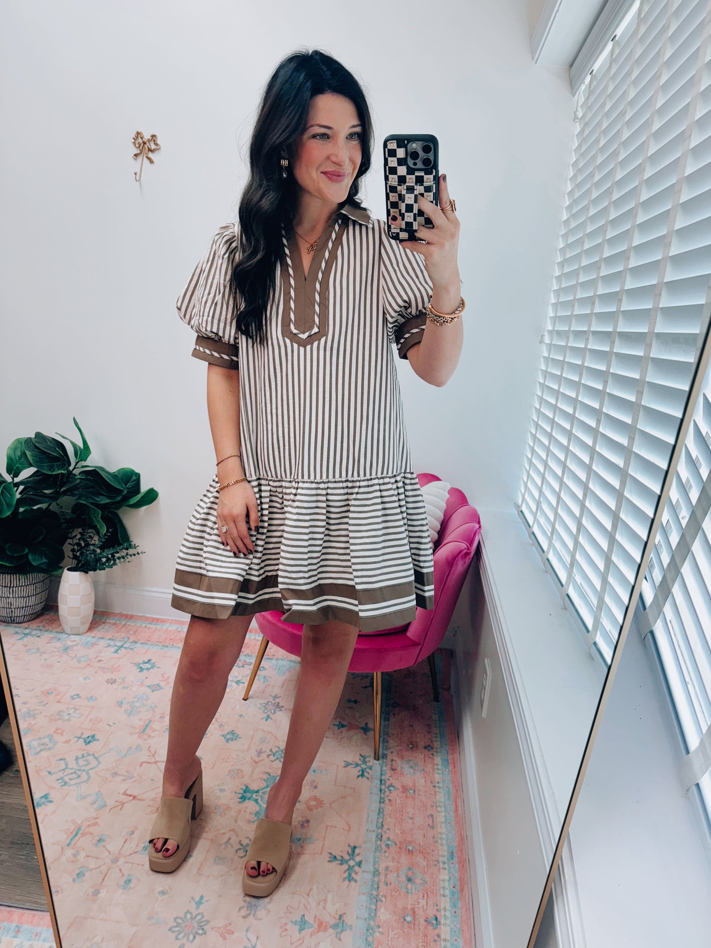 Mocha Mousse Striped Mini Dress