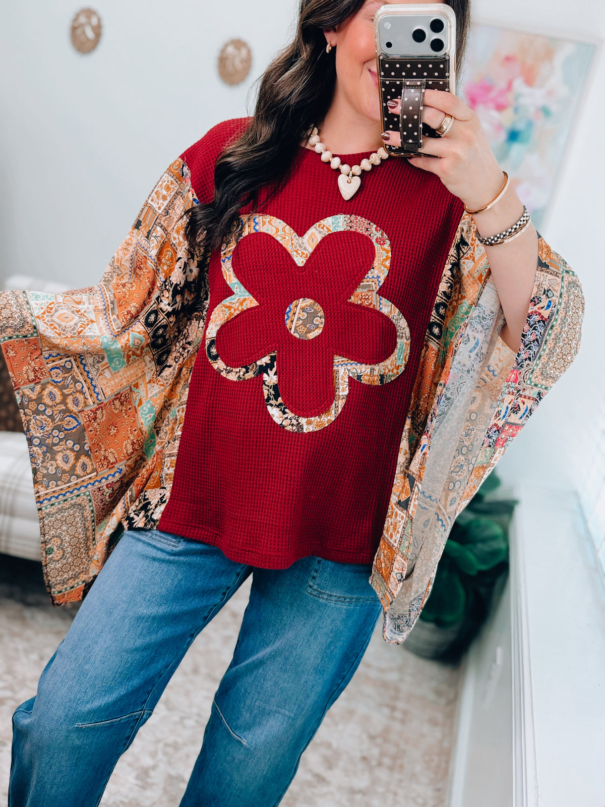 Boho Patchwork Flower Knit Top