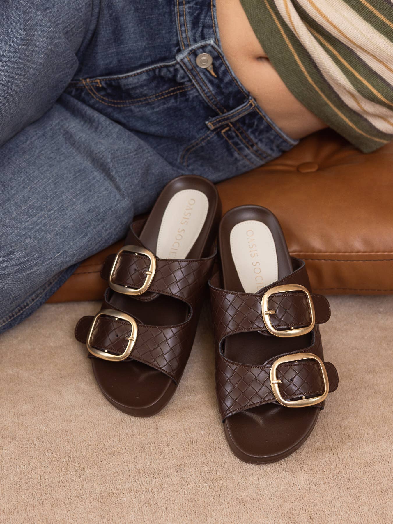 The Desiree | Coffee Modern Woven Buckle Spring Slide