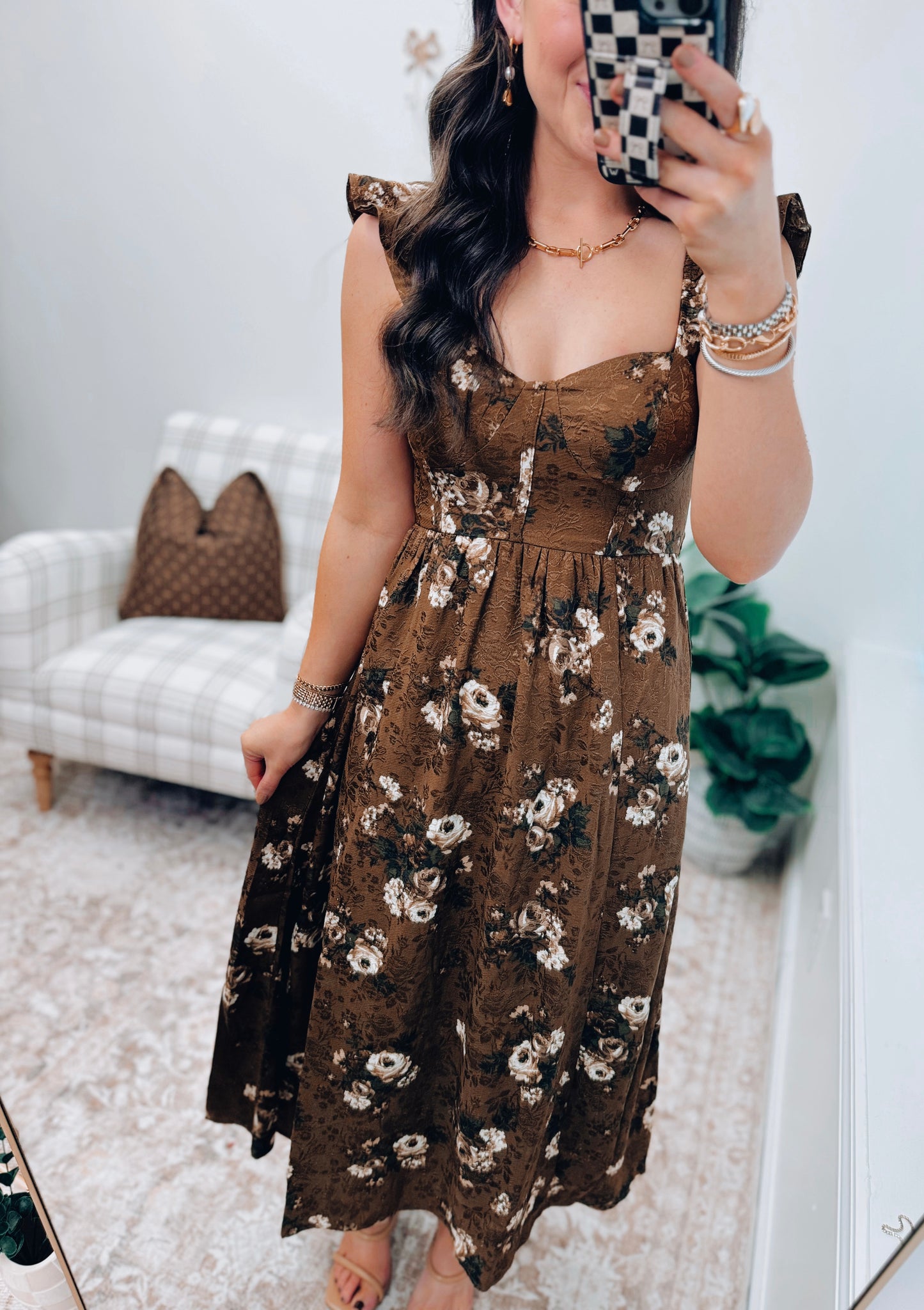 Honey Lace Textured Babydoll Midi Dress