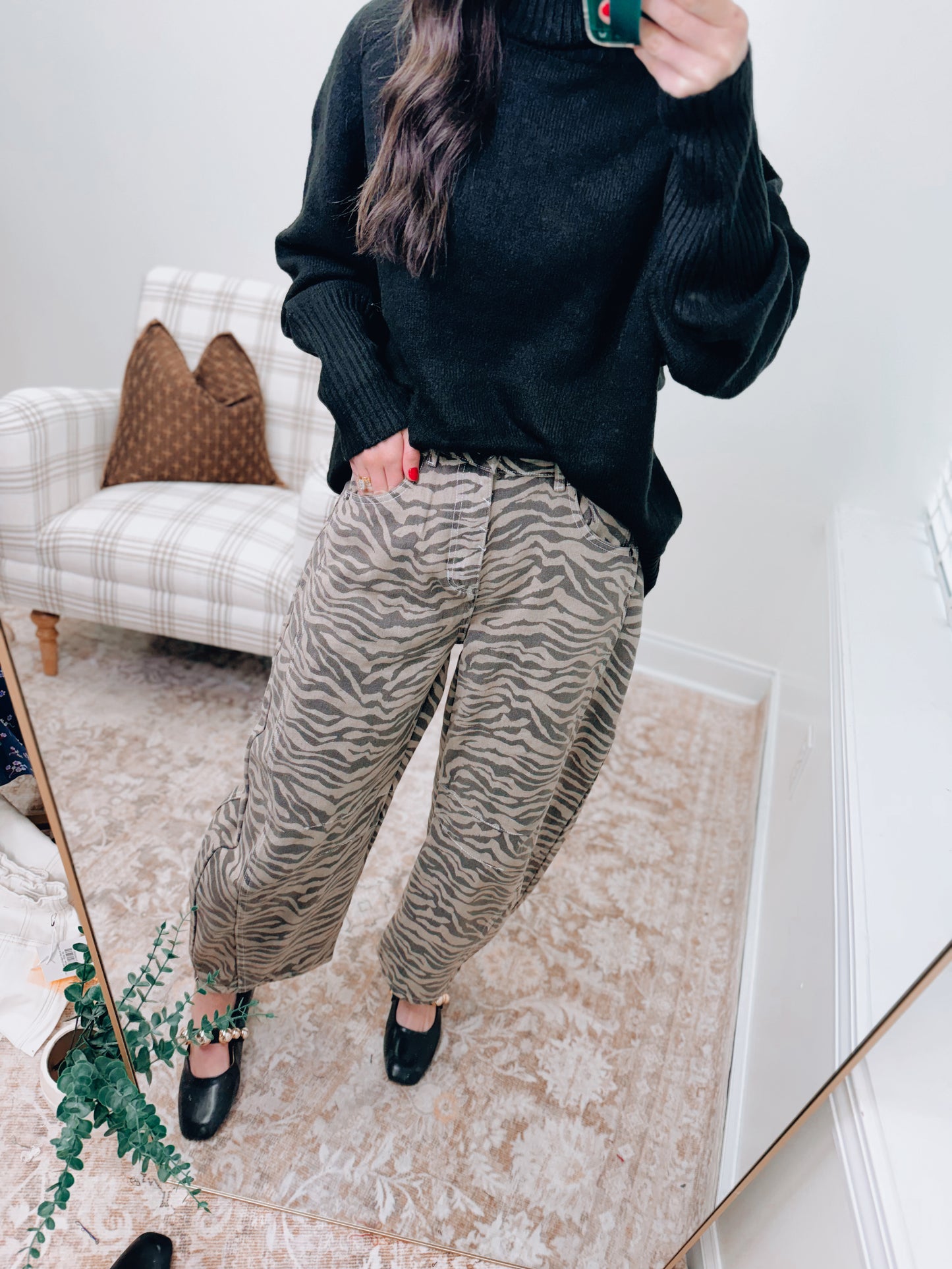 Zebra Print Barrel Jeans