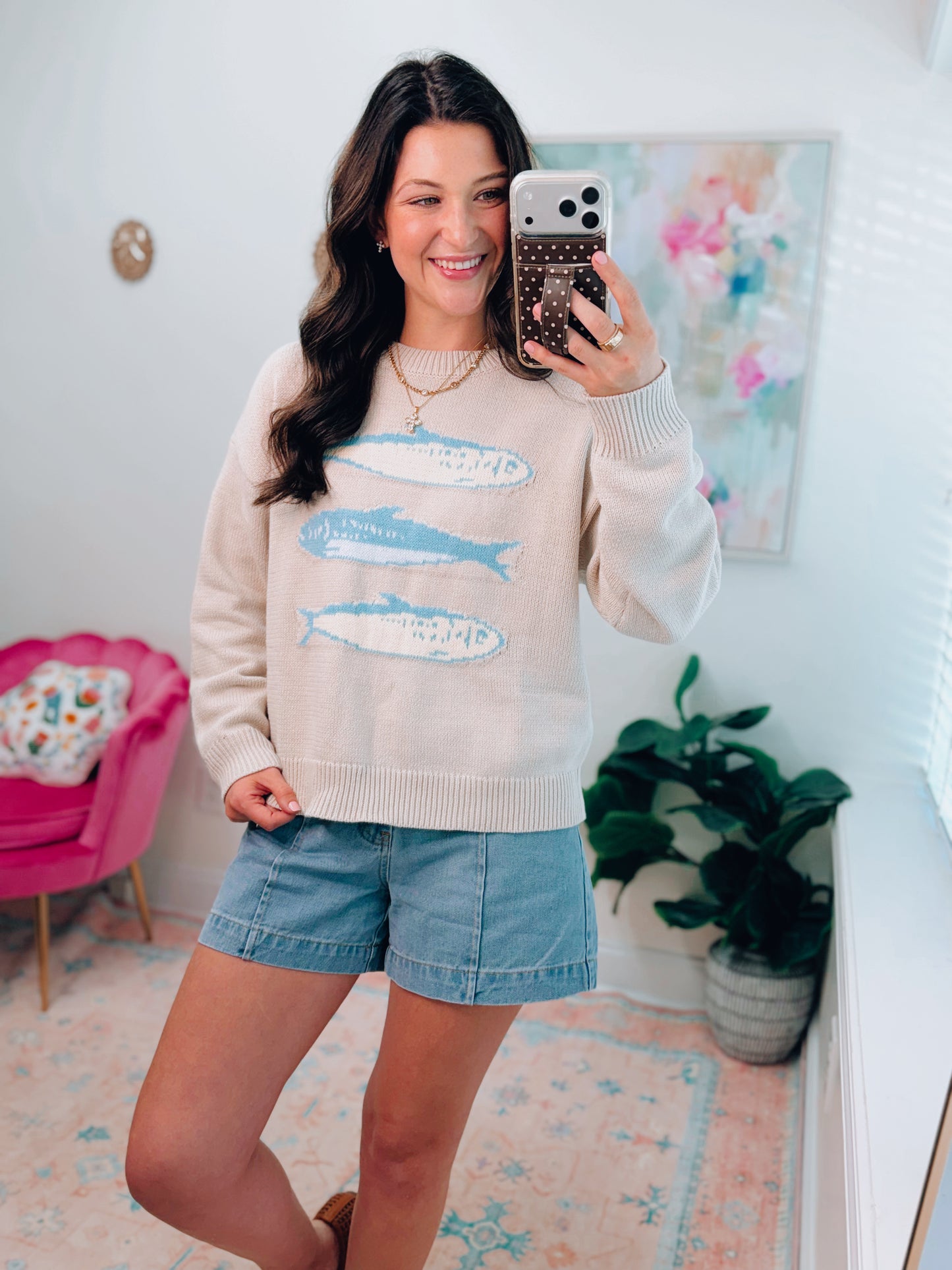 Round Neck Fish Knit Top
