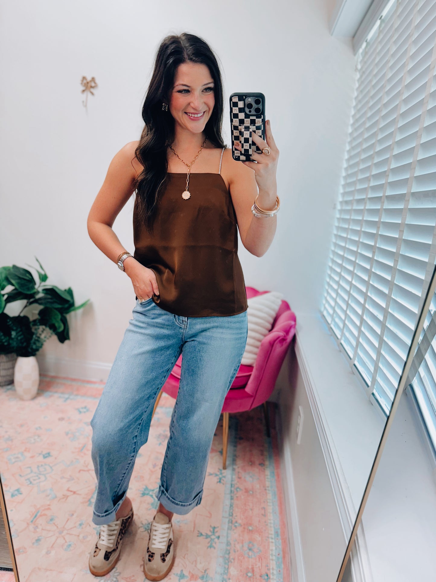 Rhinestone Brown Satin Top