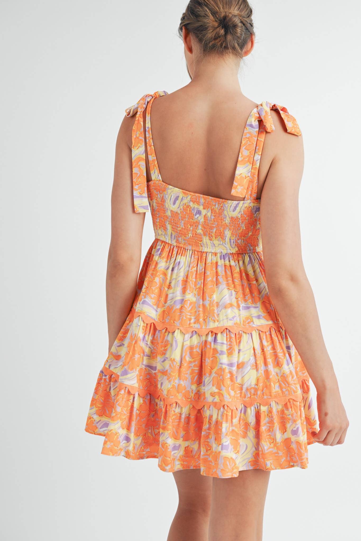 Scallop Sunset Tie Mini Dress