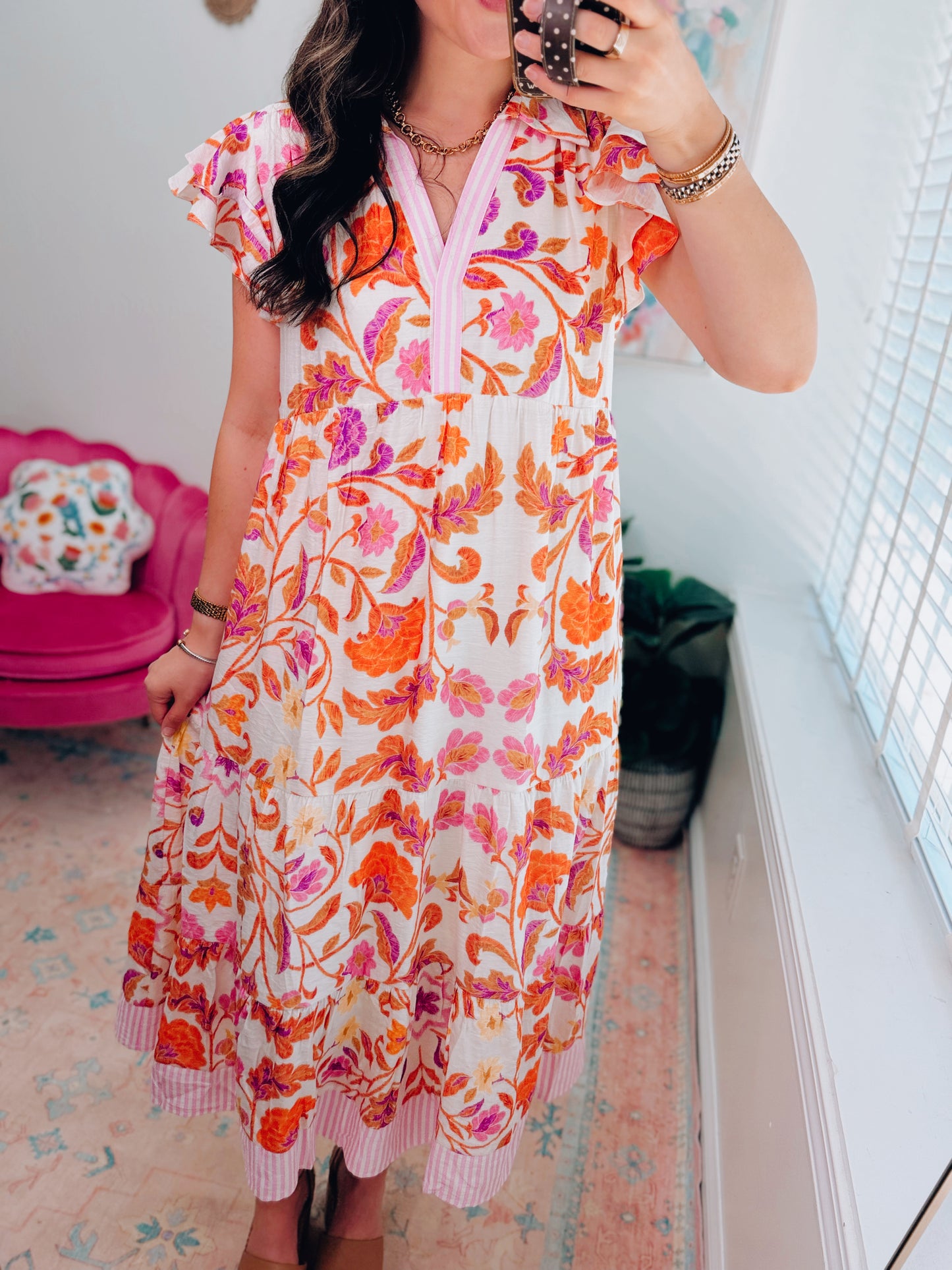 Hibiscus Dreams Pink Mix Midi Dress