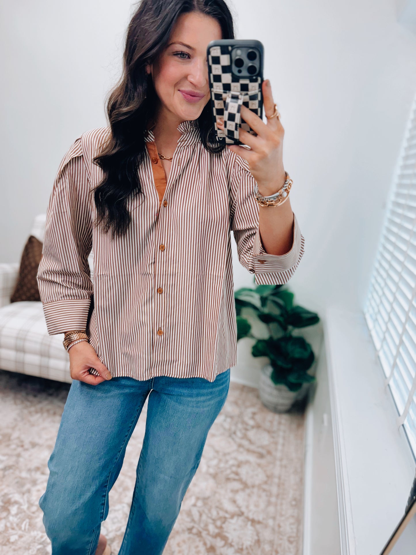 Camel Stripe Cuff Blouse