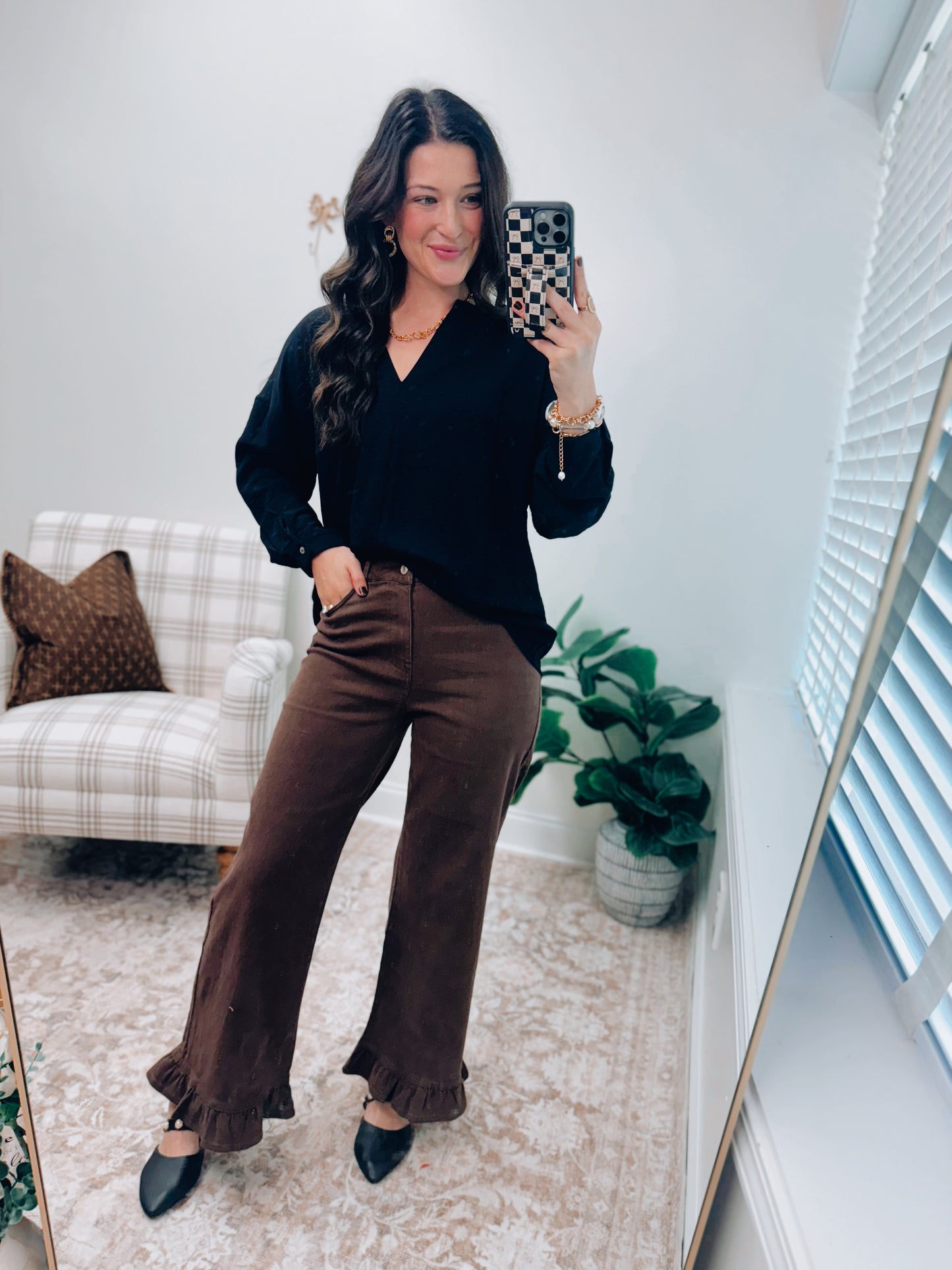 Briar Ruffle Bottom Denim - Brown